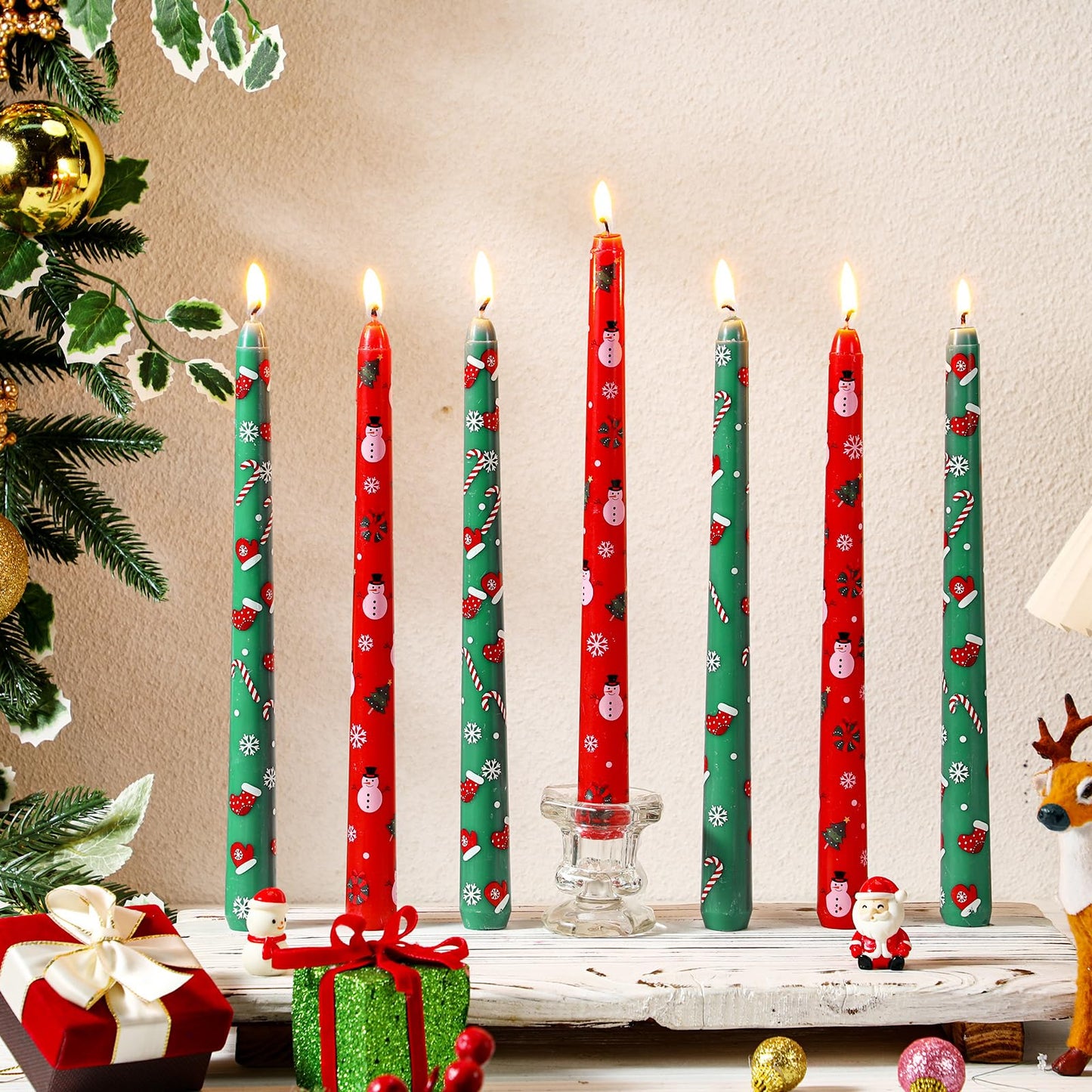 Threlaco 12 Pcs Christmas Taper Candles 10 Inches Red and Green Taper Candles Unscented Candle Sticks for Xmas Home Decor Wedding Party Supplies (Classic)