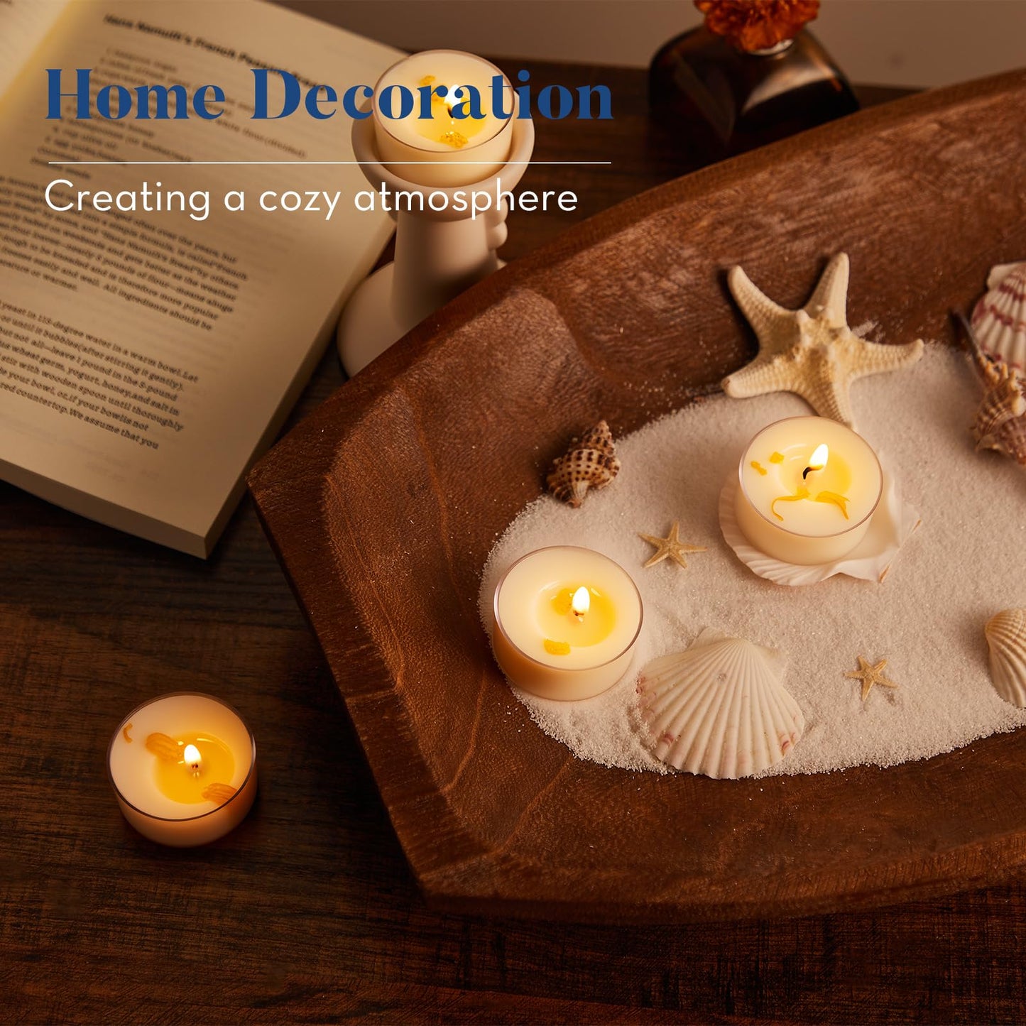 Crenovo Jasmine Scented Tealight Candles with Dried Flowers, 4 Hours Non-Toxic Tea Lights, 100% Soy Wax Candles Bulk for Wedding, Spa, Bath, and Home Decor, 16 Pack