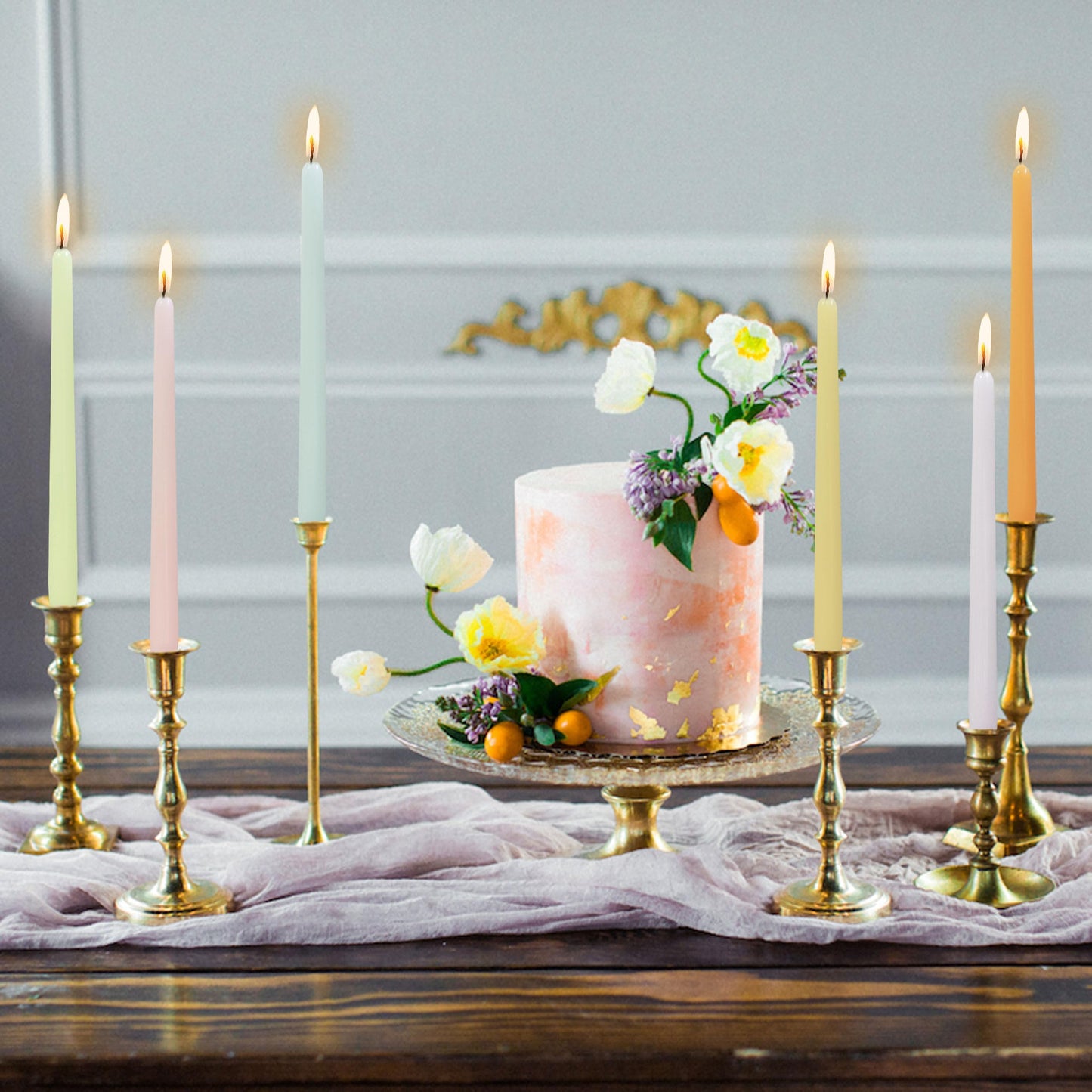 10 Inch Taper Candles Handmade Smokeless Set of 6 – Unscented Tapered Candles in Candy, Candle Sticks for Wedding, Home Decor, and Dinner Table