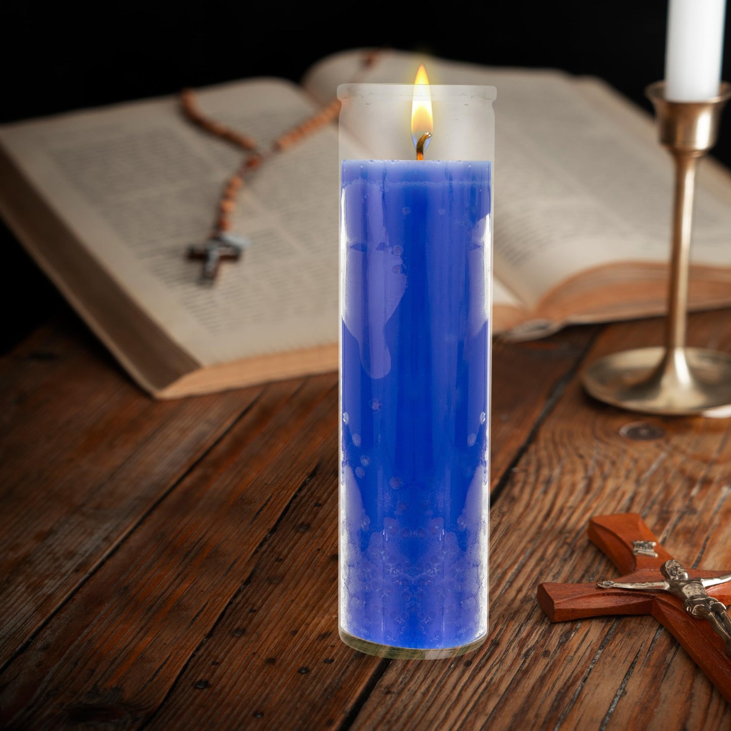 Mega Candles 6 pcs Unscented Blue 7 Day Glass Container Devotional Prayer Candles, Premium Wax Candle 2 Inch x 8 Inch, Sanctuary, Vigils, Prayers, Blessings, Religious, Memorials, Remembrance