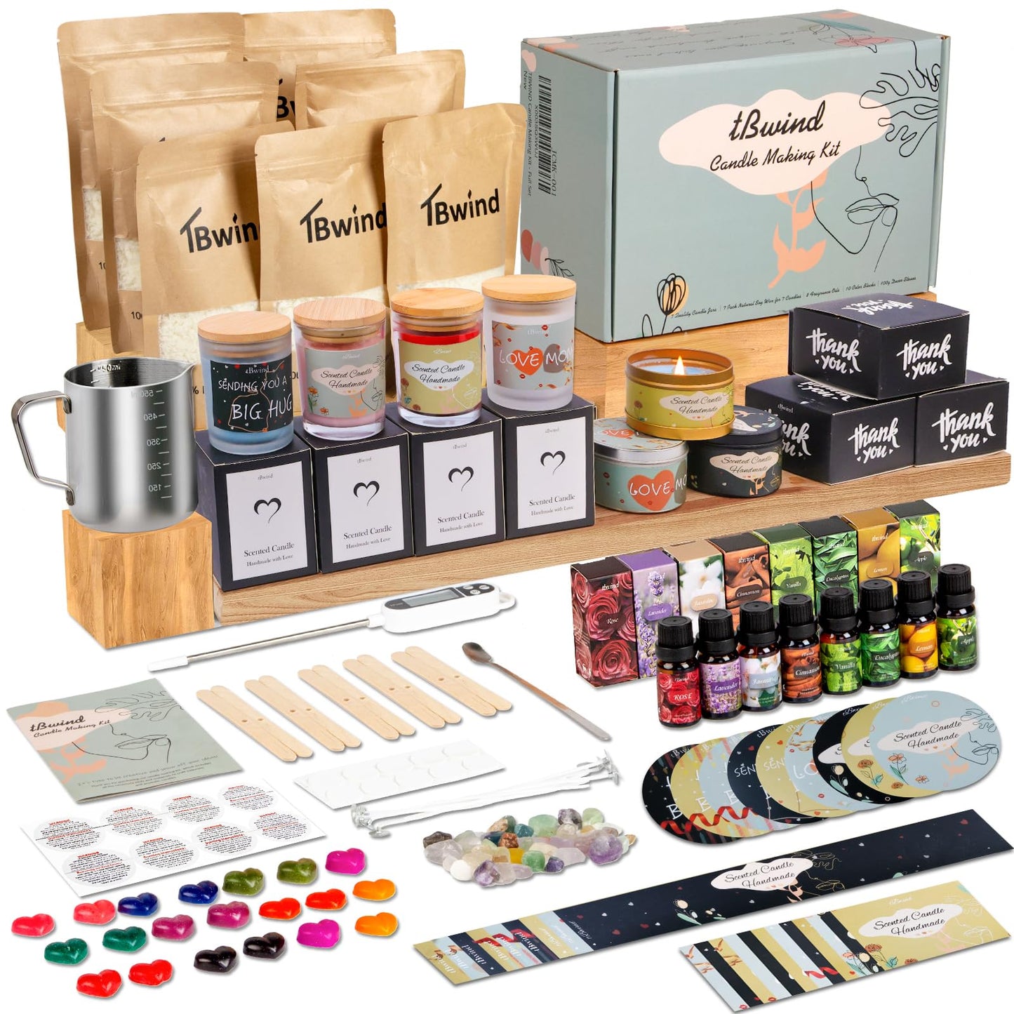 TBWIND Candle Making Kit, Soy Candle Making Supplies DIY Candle Craft Tools for Adults, Beginners with 8 Pleasant Scents, Melting Pot, Wicks, Wax, Dyes & More - DIY Starter Candle Making Kit