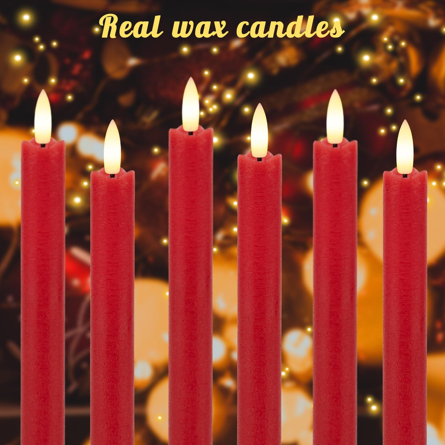 AFINETH Red Flameless Taper Candles with Rmote, 9.6" Real Wax Battery Operated Candles with 3D Wick, 3 Pack Christmas Led Candlesticks for Table, Home, Wedding, Party, Xmas Decor