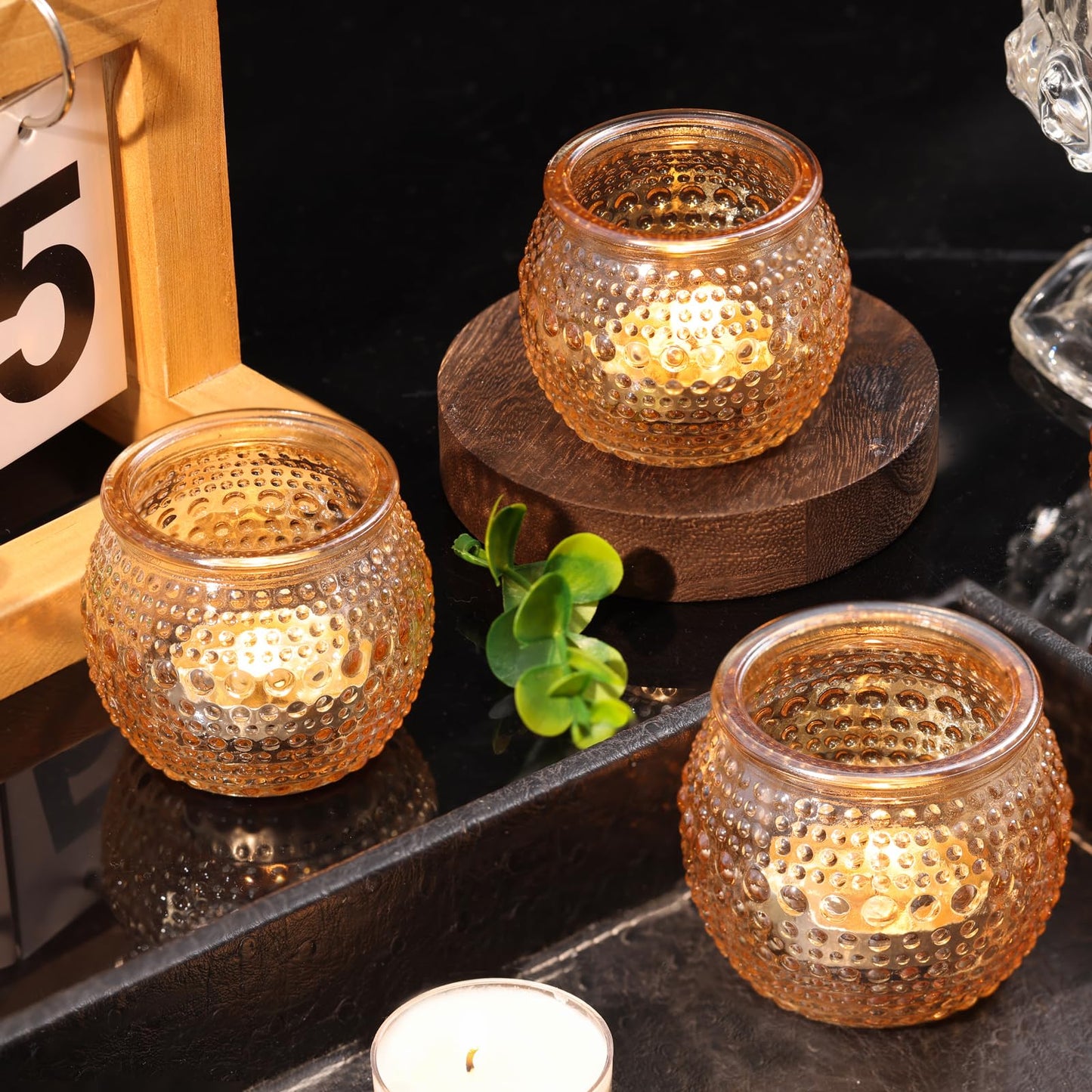 40 Pcs Gold Votive Candle Holders, Round Tea Light Candle Holders with Polka Dot Embossed, Gold Table Centerpieces for Weddings, Home Decor, Baby Shower, Special Occasions