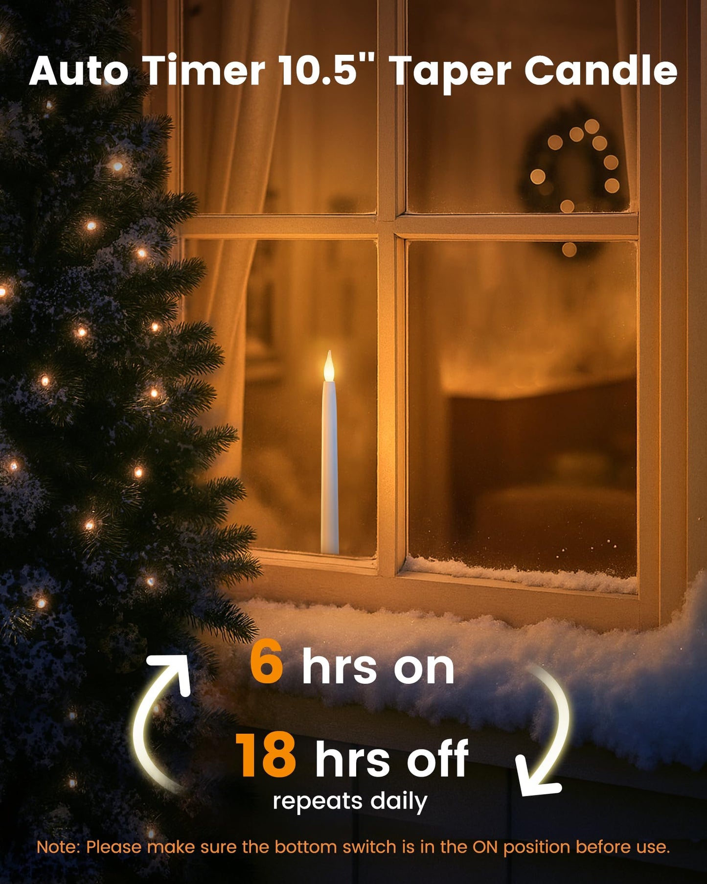 SURAIELEC 10.5'' Battery Window Taper Candles with Timer, 3000K Warm White, Flameless LED Candle for Christmas Window, Mantel, Dining Table, Gloss Gold, 4 Pack (Rechargeable Battery Not Compatible)