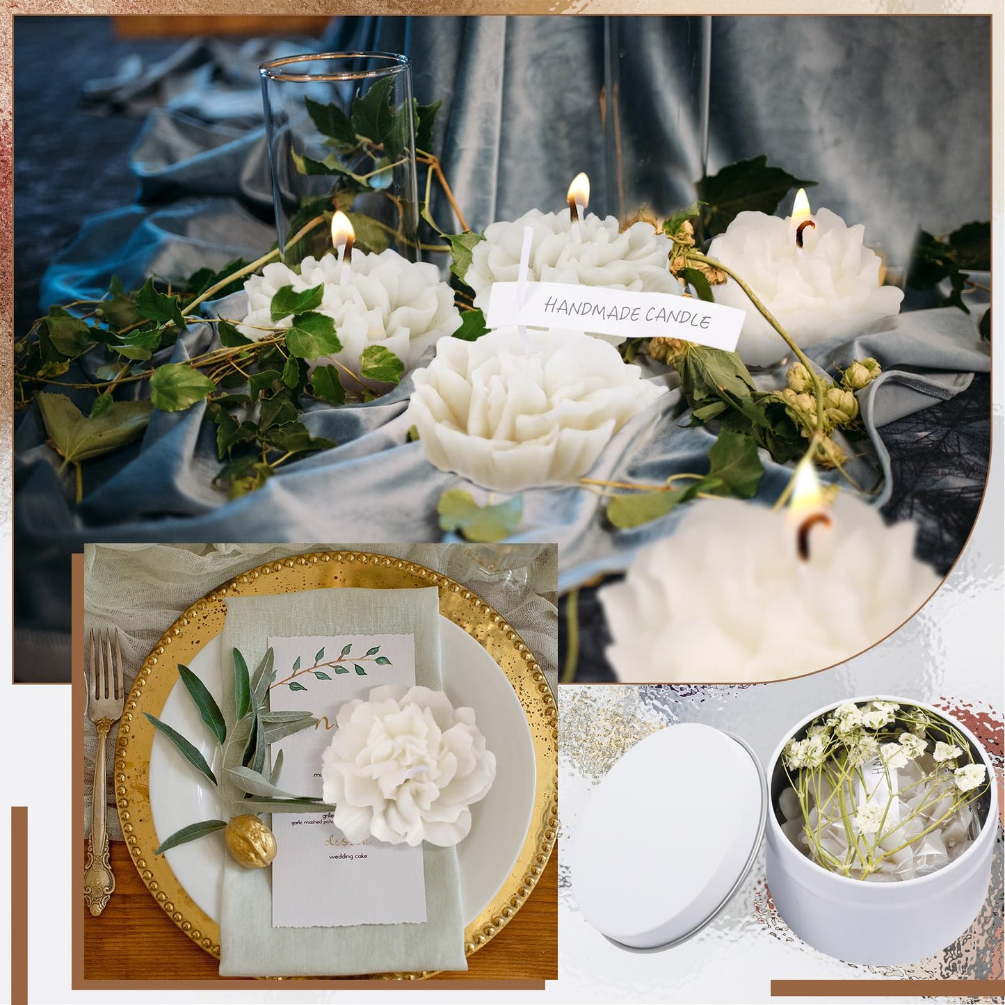 Threlaco 12 Pcs Flower Candles Scented Bridesmaid Gift Set Soy Wax Aromatherapy Candles Bulk for Wedding Bridal Shower Home Guests Women Valentines Mothers Day Anniversaries Favor(White)