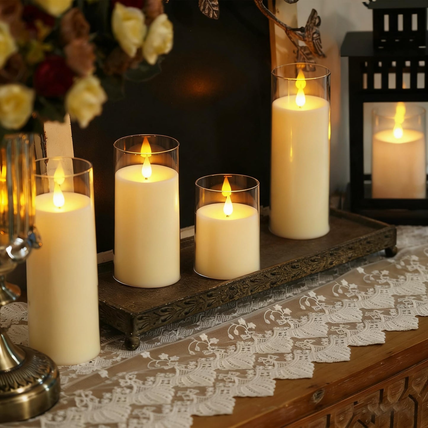 Homemory Ivory Flickering Flameless Candles, Battery Operated Acrylic LED Pillar Candles with Remote Control and Timer, Set of 9