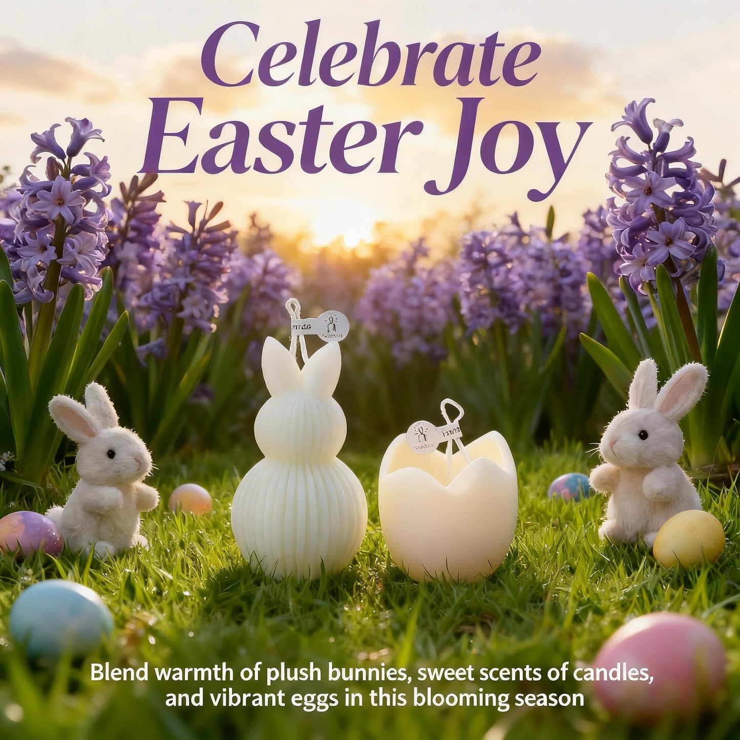 Easter Theme Scented Candle Set,Textured Rabbit & Cracked Egg Soy Wax Floral Decorative Candles,Spring Easter Bunny Home Decor & Holiday Gift Idea