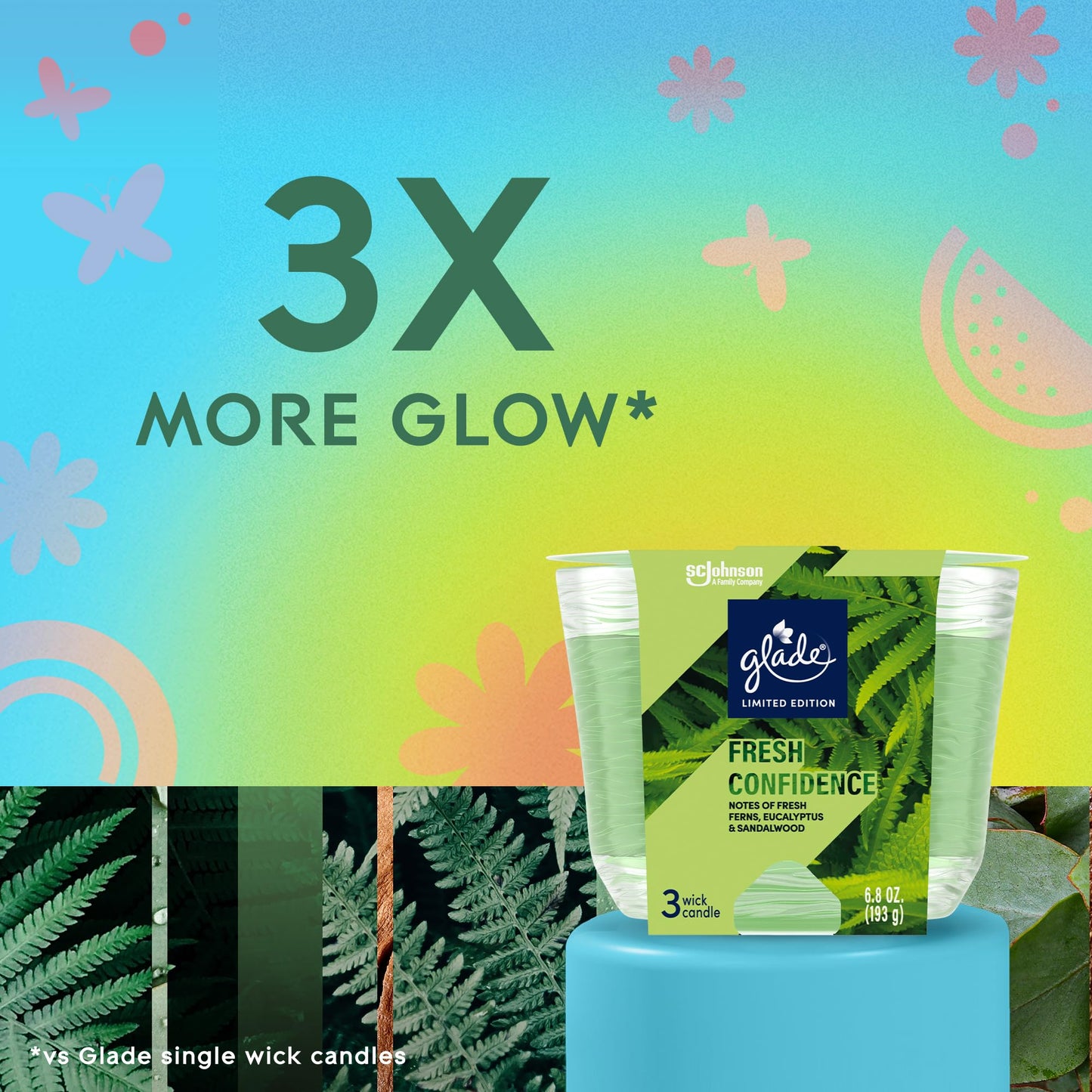 Glade 3-Wick Scented Candle Jar, Fresh Confidence, Air Freshener Infused with Essential Oils, 6.8 Oz, 3 Count