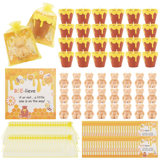 SRCVYLT 48 Sets Bee Themed Candle Set for Shower Party Favors Cute Honey Jar Candle with Thank You Tags Organza Bags Bear Candles Shower Gifts for Guest Gender Reveal Party Decoration Gifts