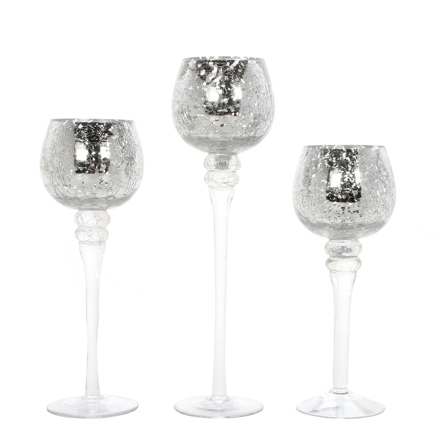 Hosley Set of 3 Crackle Metallic Glass Tealight Holders 12 Inch, 10 Inch, 9 Inch Elegant Home Decor for Ambient Lighting and Stylish Centerpieces and Gift