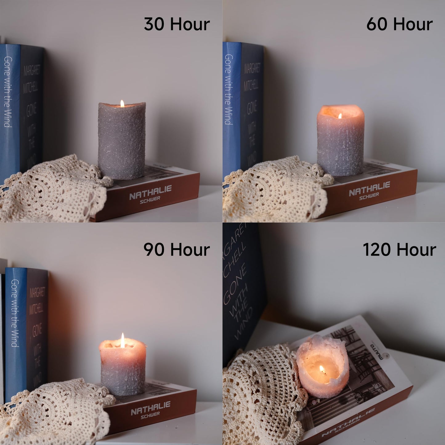 MOZEAL Hand-Poured Granular Texture Decorative Gray Pillar Candles Set of 3 (3'x4' 5' 6'),Approx 300 Hours Burn Time Dripless, Unscented, Smokeless