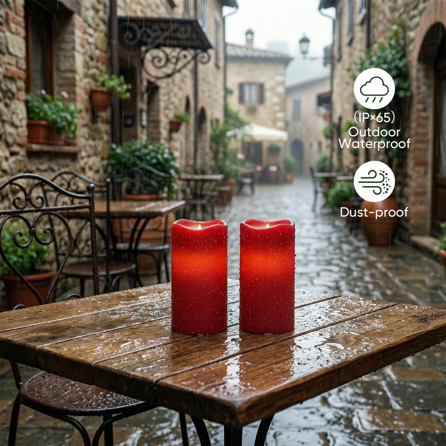 Amagic 3"x6" Red Flameless Candles with Remote, Christmas Battery Operated Candles with Timer, Waterproof LED Pillar Candles for Thanksgiving Table, Home, Outdoor Decor, Plastic, Set of 2