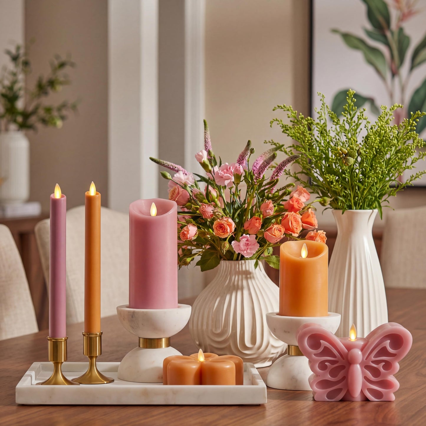 Luminara - Flameless Flickering Moving Flame Nature-Inspired Battery Operated LED Décor - Spring Summer Collection - Sunlit Honey Butterfly Garden Candle - 6.6” x 4.3”