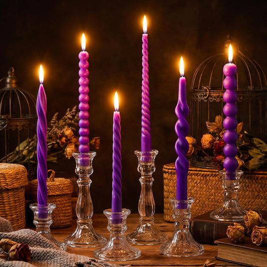 Conelist 10 Inch Purple Twisted Taper Candles Set of 6, Tall Smokeless Twisted Candlesticks for Wedding Holiday Birthday Home Party Decorations