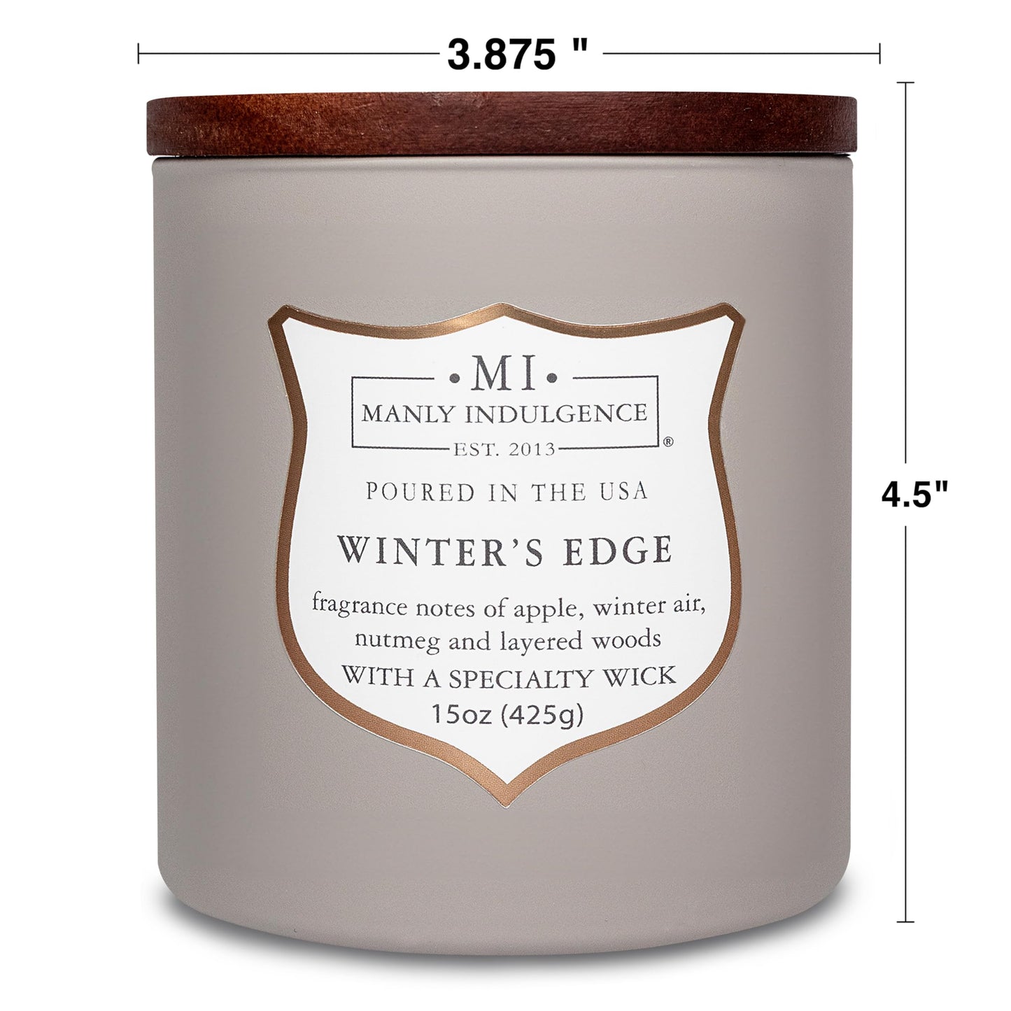 Manly Indulgence Winters Edge Scented Candles for Men, 15 oz Wooden Wick, Premium Soy Blend Wax, 60H Burn, Candles for Home Scented - Made in The USA