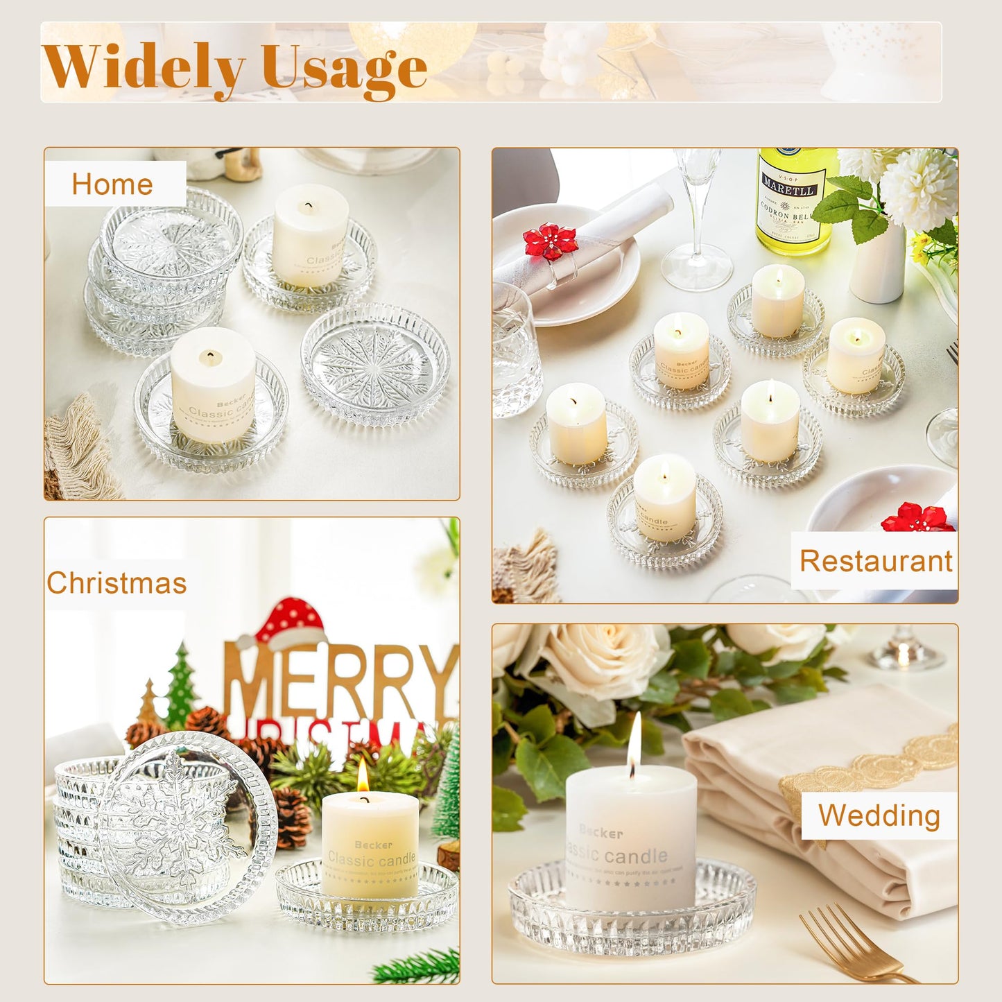 kanpura 3.5 Inch Crystal Glass Candle Plates Round Votive Candle Holder Plates Clear Glass Candle Trays for Home Christmas Winter Party Decor(Set of 6)