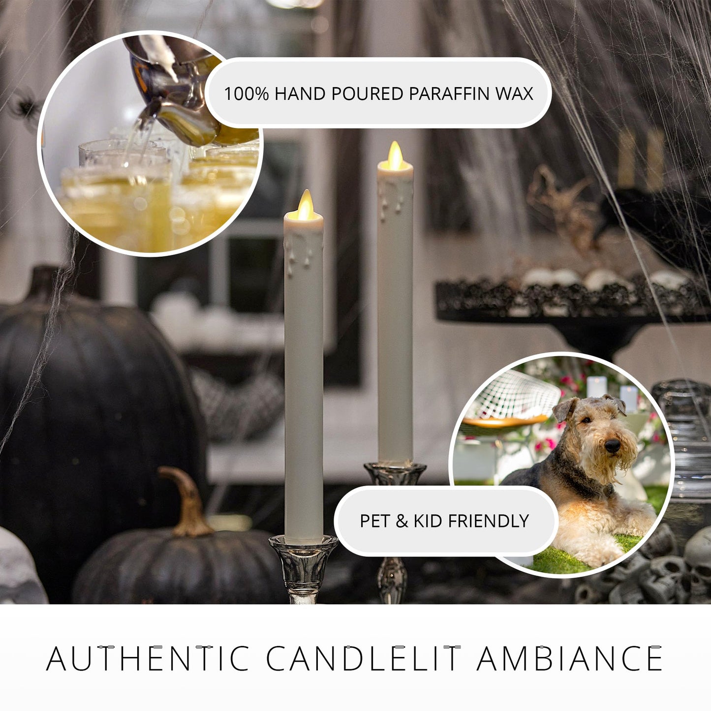 Luminara White Single Wax Drip Flameless Candle Tapers (1 x 9.5 inch), Moving Flame LED Candle Unscented Real Wax with Dripped Top Timer Function, Table, Mantel, Holiday Decoration