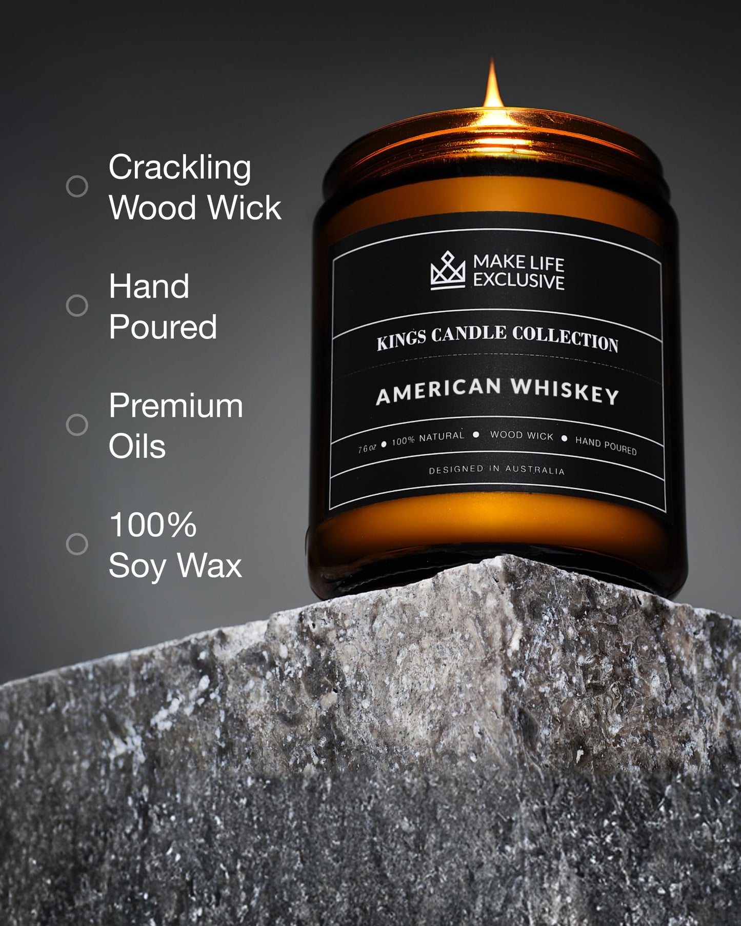 Scented Candles for Men | Whiskey Scented | Wooden Wick, Long Lasting, Masculine Scents | Natural Soy Jar Candle for Home, Bacehlor Pad Decor | The Perfect Mens Gift