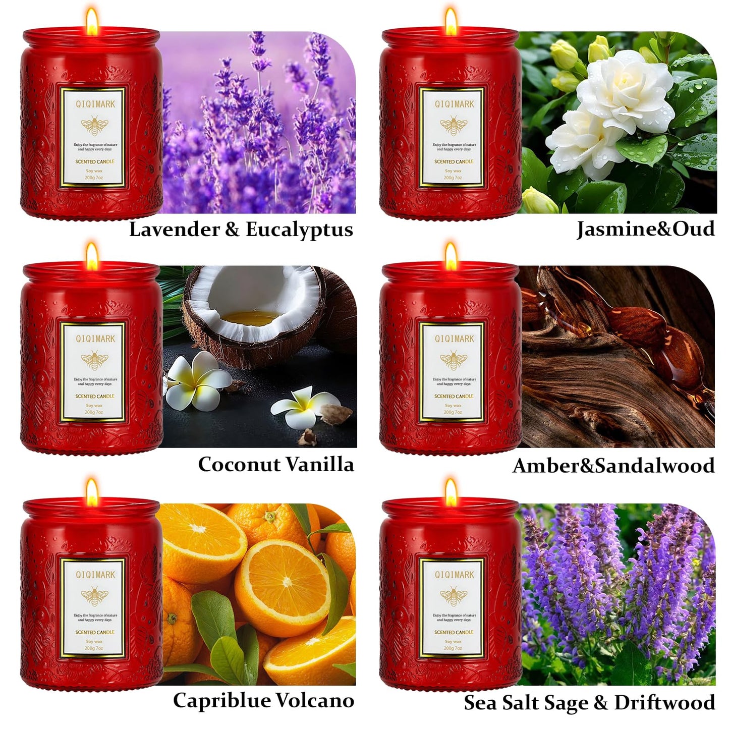 Scented Candles Gift Set for Women, 6 Pack Soy Wax Aromatherapy Candles, Long Lasting Candles for Home, Compatible with Candle Warmer Lamps, Birthday Romantic Gifts, Red Candles