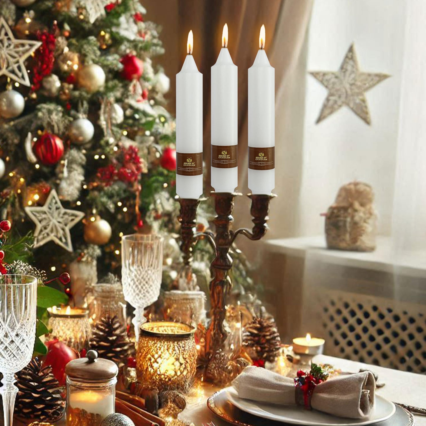 Short Taper Candle White Candlesticks 7 INCH Short Candle Sticks Chime Unscented Smokeless Candles Odorless Candle for Halloween Christmas Home Décor Weddings Festive Seasons Holiday