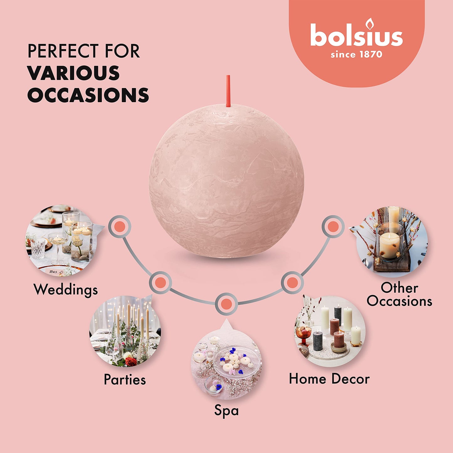 BOLSIUS 3 Pack White Rustic Ball Pillar Candles - 3 Inch - Premium European Quality - Includes Natural Plant-Based Wax - Unscented Dripless Smokeless 25 Hour Party Décor and Wedding Candles