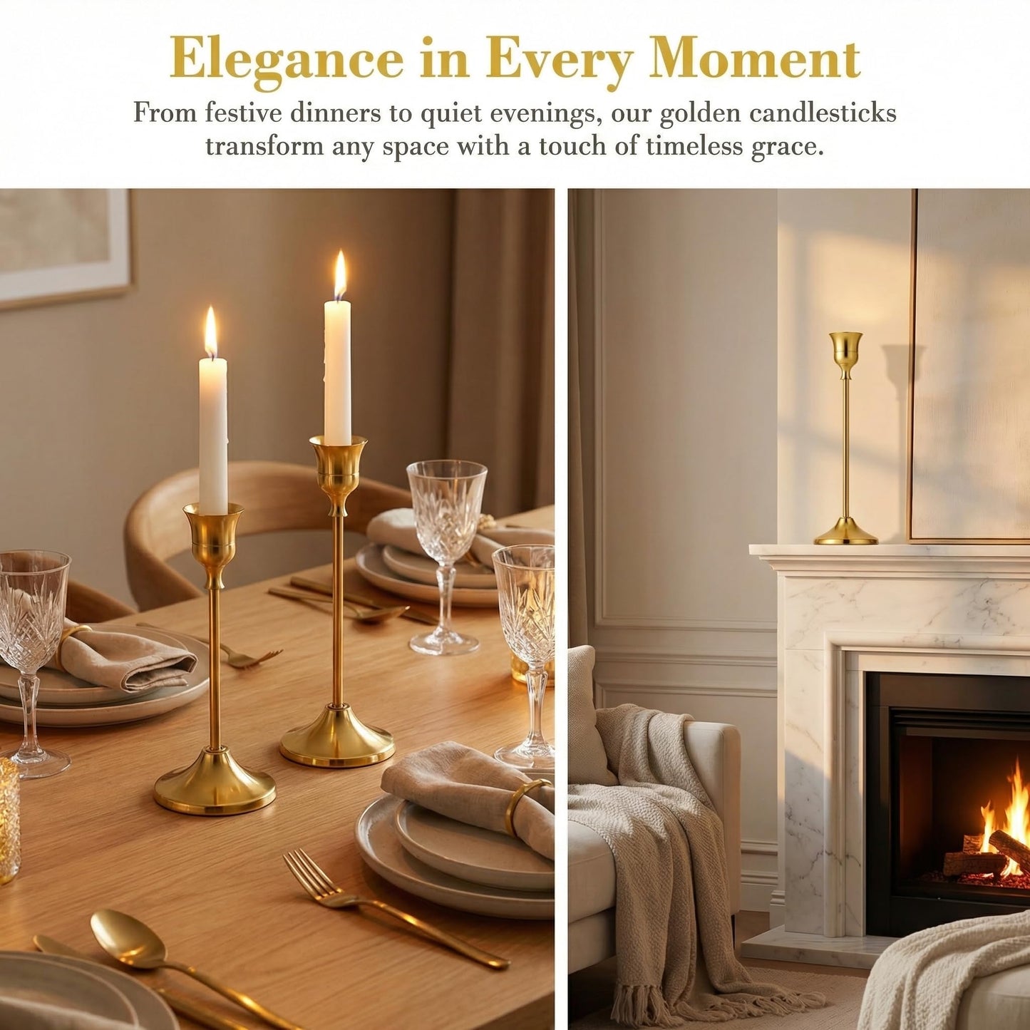 SylvaCraft Brass Gold Candle Holders Rustproof Taper Candlestick Holders for Holiday Party Table Centerpiece Wedding Fireplace Mantel Housewarming Gift(4 Sets(12 Pcs))