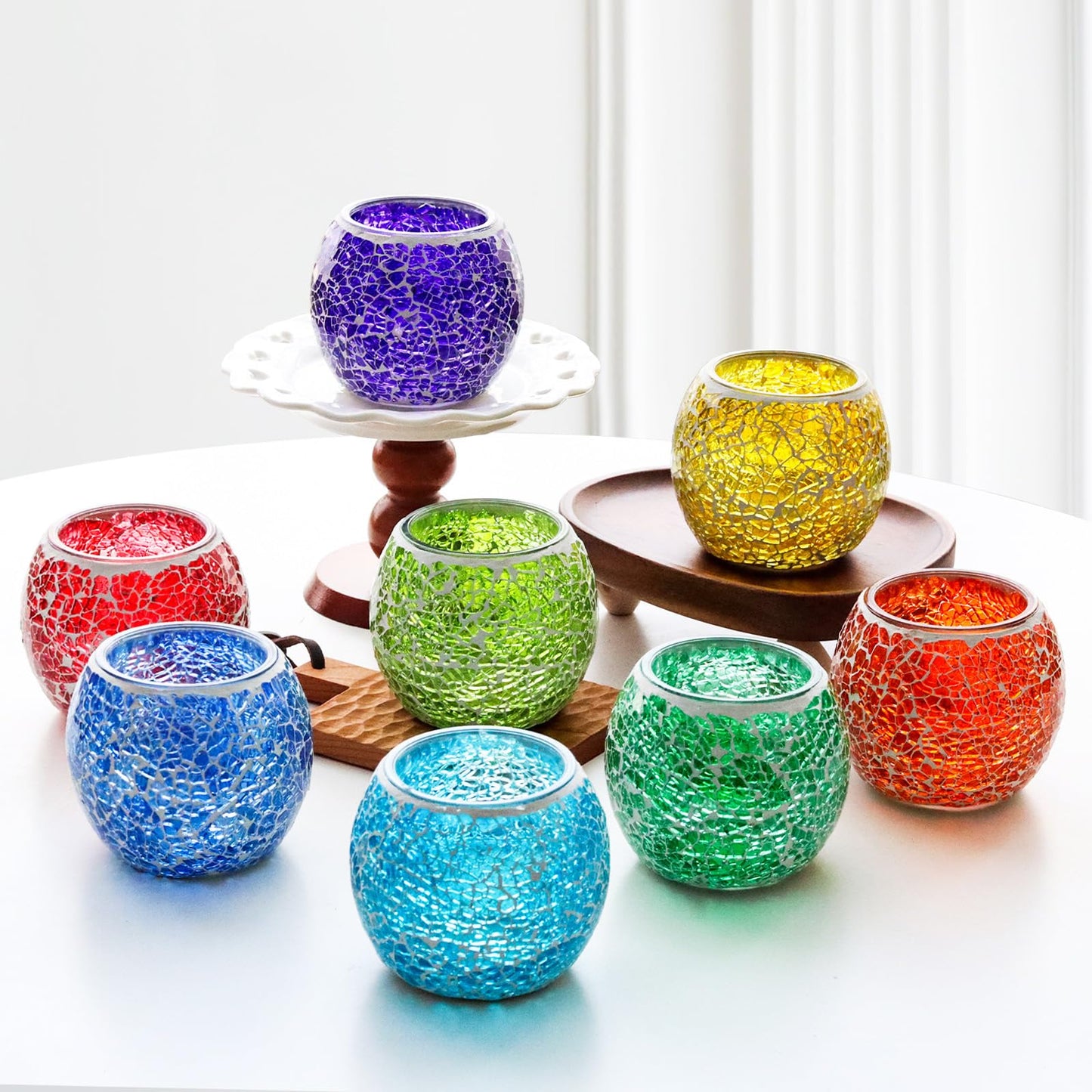 Ocean Blue Glass Votive Candle Holder – Crackle Votive Style, Adds Vibrancy to Table Centerpieces (1 Pack)