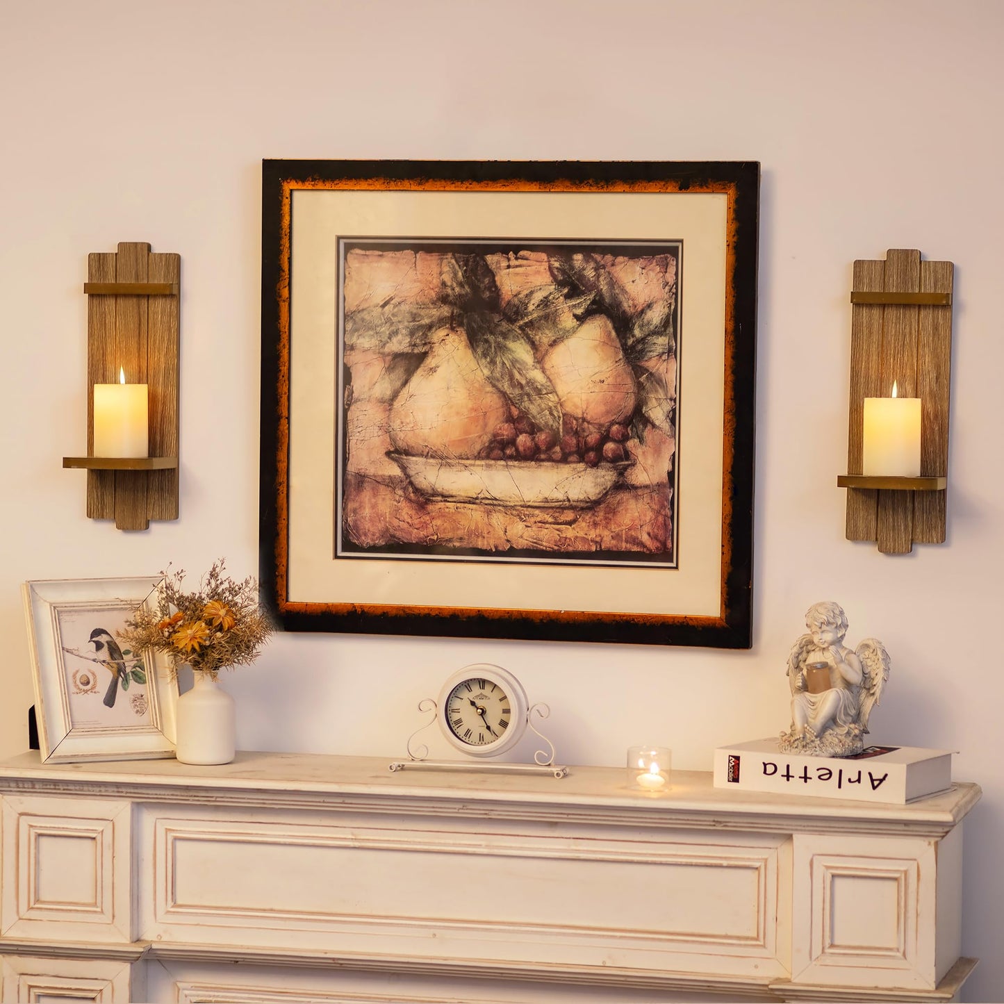Wall Candle Holder for Farmhouse: Wood Floating Shelves Candle Sconces Wall Decor Set of 2 - Distressed Candle Holders for Small Vase Pillar Candles Tealight