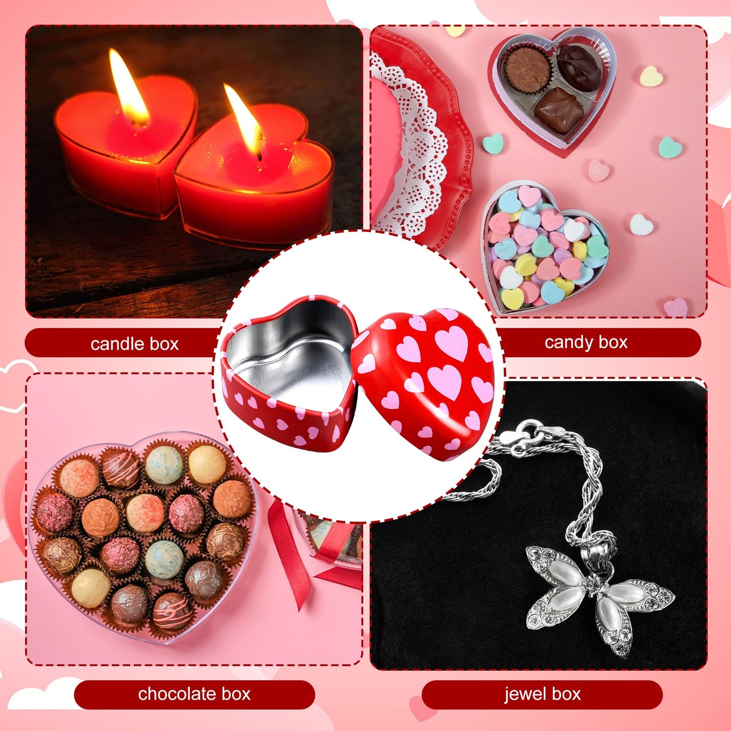 MorningRo 24 Pcs Valentine Heart Candle Tins with Lids Empty Heart Shaped Candle Jars 2 oz Containers Box for DIY Making Candles Valentine Gifts (Red)