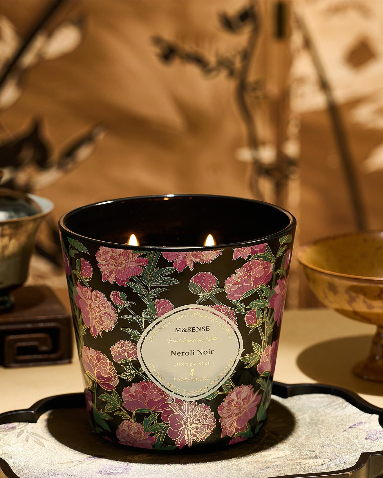 M&SENSE Neroli Noir Scented Candle, 28.2oz 3 Wick Natural Soy Wax Large Candles, Long Lasting Clean Slow Burning No Toxic Décor for Home Relaxation, Romantic Dates & Gift-Giving