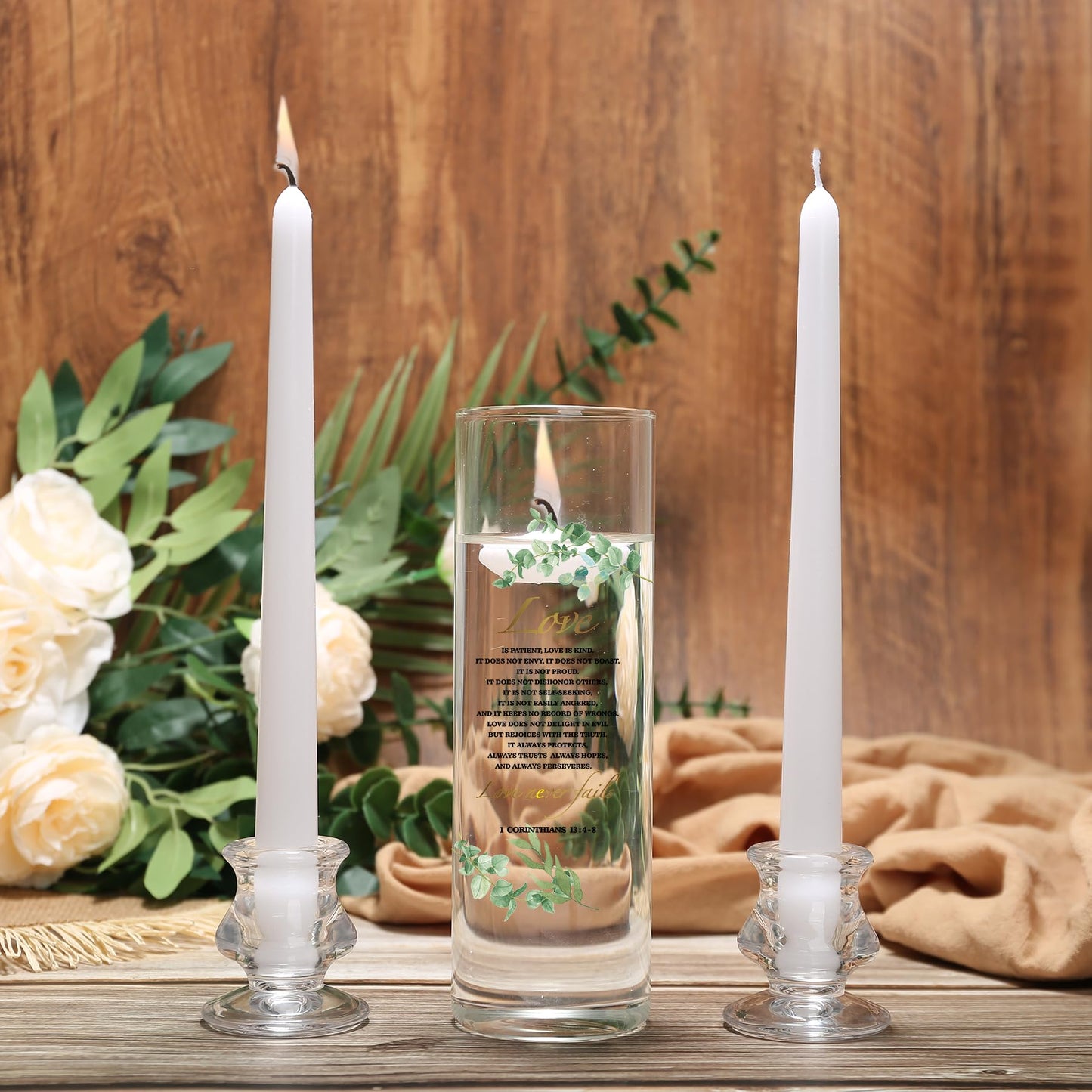 Unity Candles with Glass Holder for Wedding Ceremony - Unity Candles for Wedding, Religious Ceremony Ideas Marriage Decoration Accessories Set for Newly Couple Anniversary Church