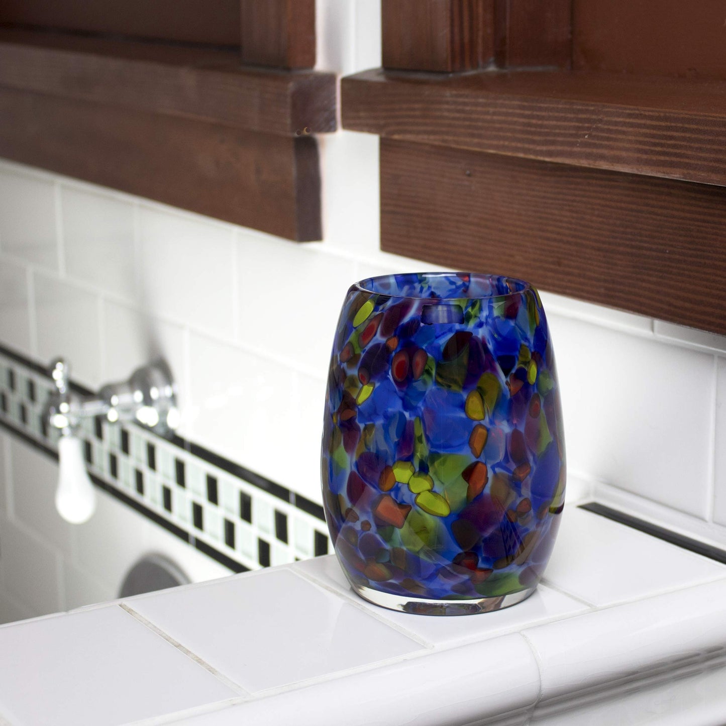 Totally Blown Glassworks Votive Candle Holder, Tea-Light, Handmade Blown Glass, Accent Vase, Centerpiece, Home Decor, Artist Dehanna Jones, Seattle, WA. (Blue MM Starry Night)
