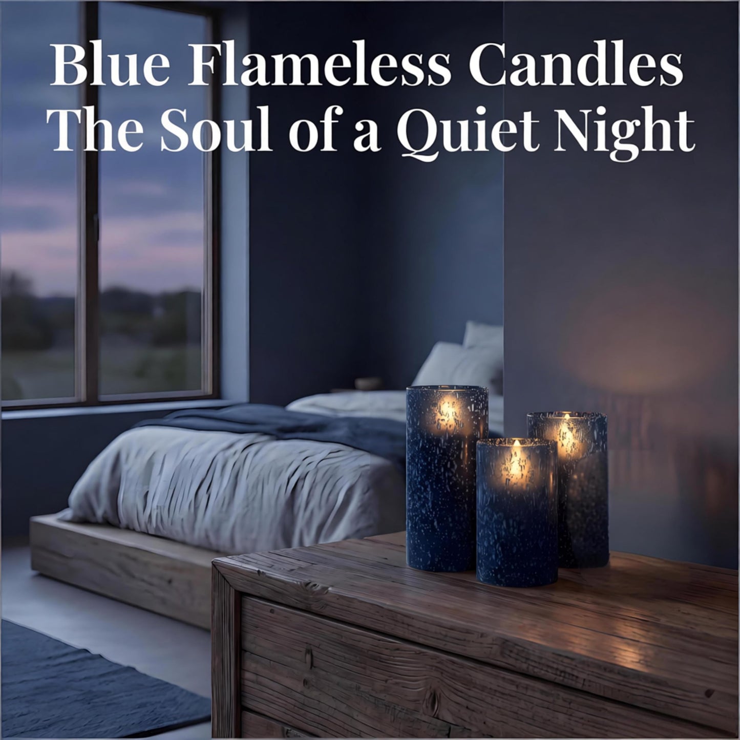 Blue Flameless Candles with Remote, Real Wax Glass Battery Operated Candles with Timer, LED Pillar Candle for Bedroom Home Wedding Birthday Party Fall Halloween Christmas Decorations, Set of 3