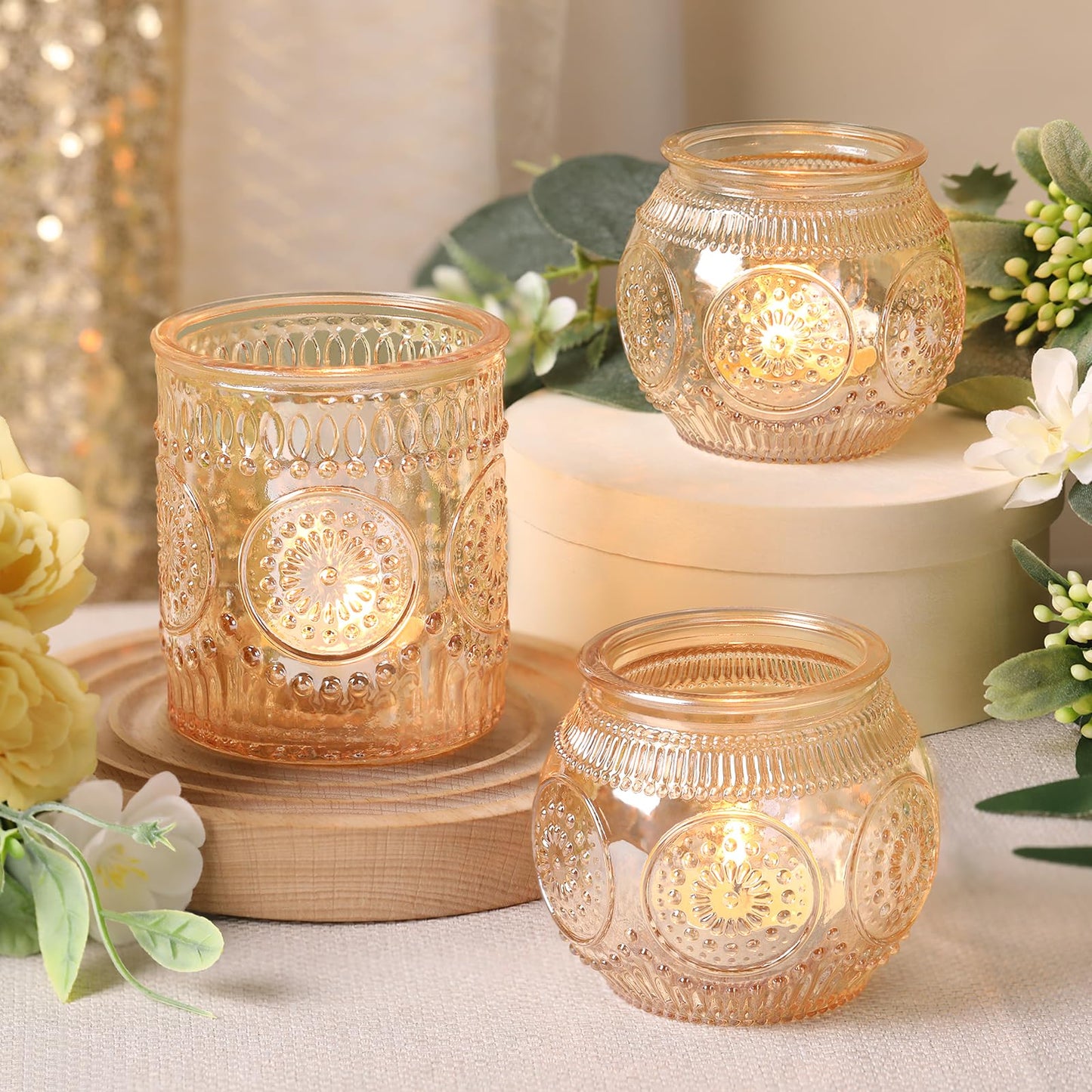 DARJEN Gold Votive Candle Holder Set of 20, Upgraded Size Tea Light Candle Holder Glass for Wedding Table Centerpieces, Elegant Bulk Votive Holders for Party, Proposals and Wedding Shower