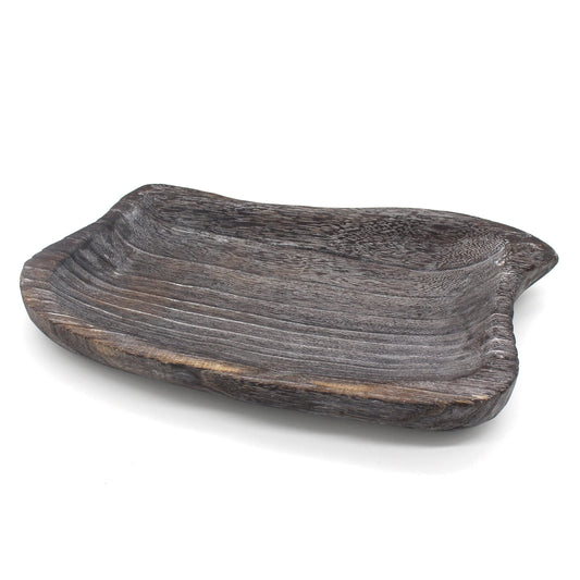 CVHOMEDECO. Primitives Solid Wood Decorative Tray Vintage Hand Carved Wooden Candle Bowl Rustic Treenware Home and Office Décor Art, 16x8x2 Inch