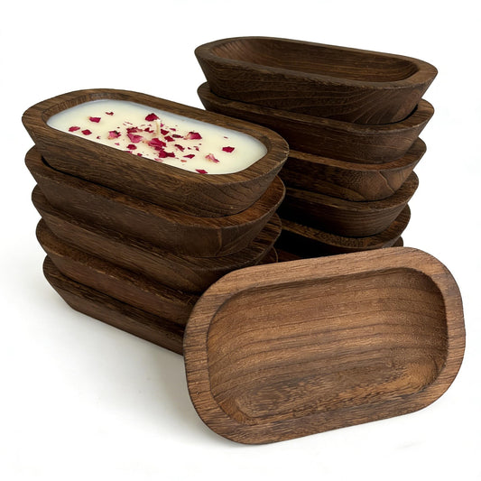 ODJVM 12 Pack Wooden Dough Bowls for Candle Making Bulk, 9.5" x 5.5" Hand-Carved Vintage Rustic Wood Bowls, Decorative Bread Bowl for Wedding Centerpiece and DIY Farmhouse Home Crafts, Dark Brown