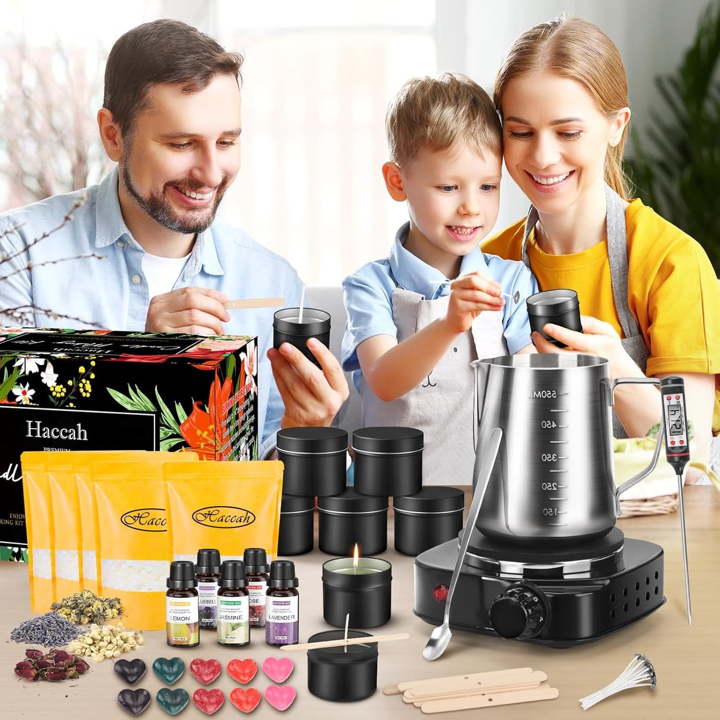 Complete Candle Making Kit with Wax Melter,Candle Making Supplies,DIY Arts&Crafts Kits Gift for Beginners,Adults,Including 500w Electronic Stove,Wicks,Wax,Rich Scents,Dyes,Melting Pot,Candle tins