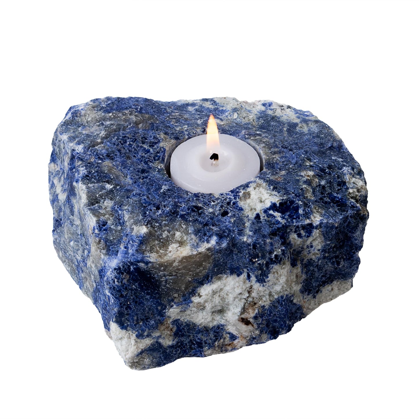 Nature’s Decorations Sodalite Votive Tealight Holder - Blue Candle Holder for Side Tables, Countertops, Living Room, & Gifting - Rectangle Sodalite Candleholder (3” x 3” x 1.5”)