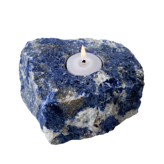 Nature’s Decorations Sodalite Votive Tealight Holder - Blue Candle Holder for Side Tables, Countertops, Living Room, & Gifting - Rectangle Sodalite Candleholder (3” x 3” x 1.5”)