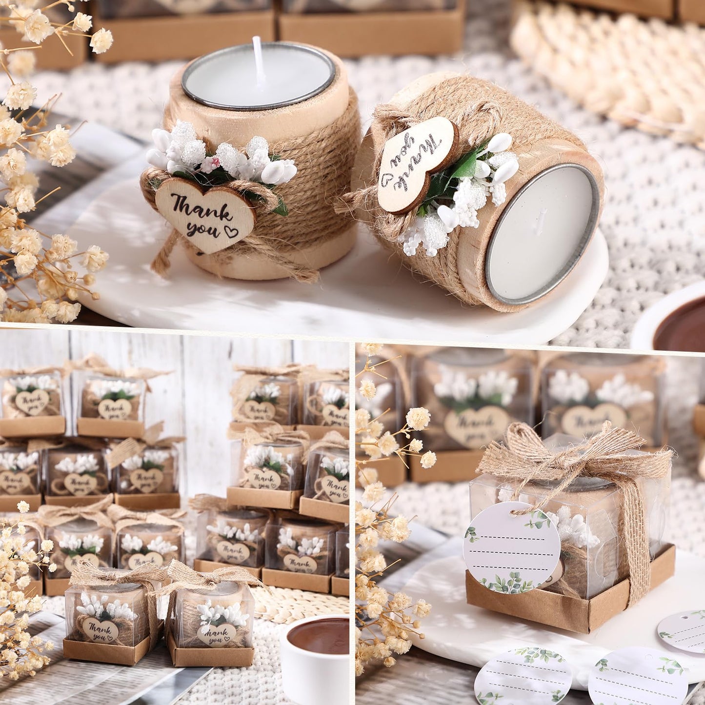 Retisee Wedding Candle Favors for Guests Bridal Shower Wood Memorial Tealight Candle Holder Thank You Gifts Handmade Candles for Wedding Baby Shower Housewarming Table Centerpiece(12 Pcs)