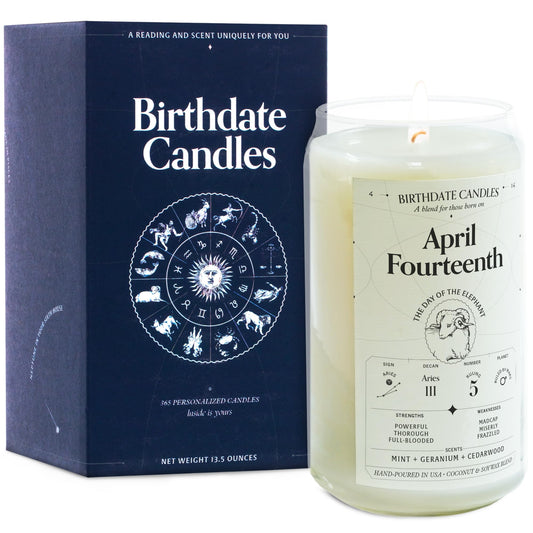Birthdate Candles, April 14 - Aries Zodiac Scented Candles Birthday Gift - Mint, Geranium & Cedarwood Scent - All-Natural Soy & Coconut Wax, 60-80 Hour Burn Time - Made in USA