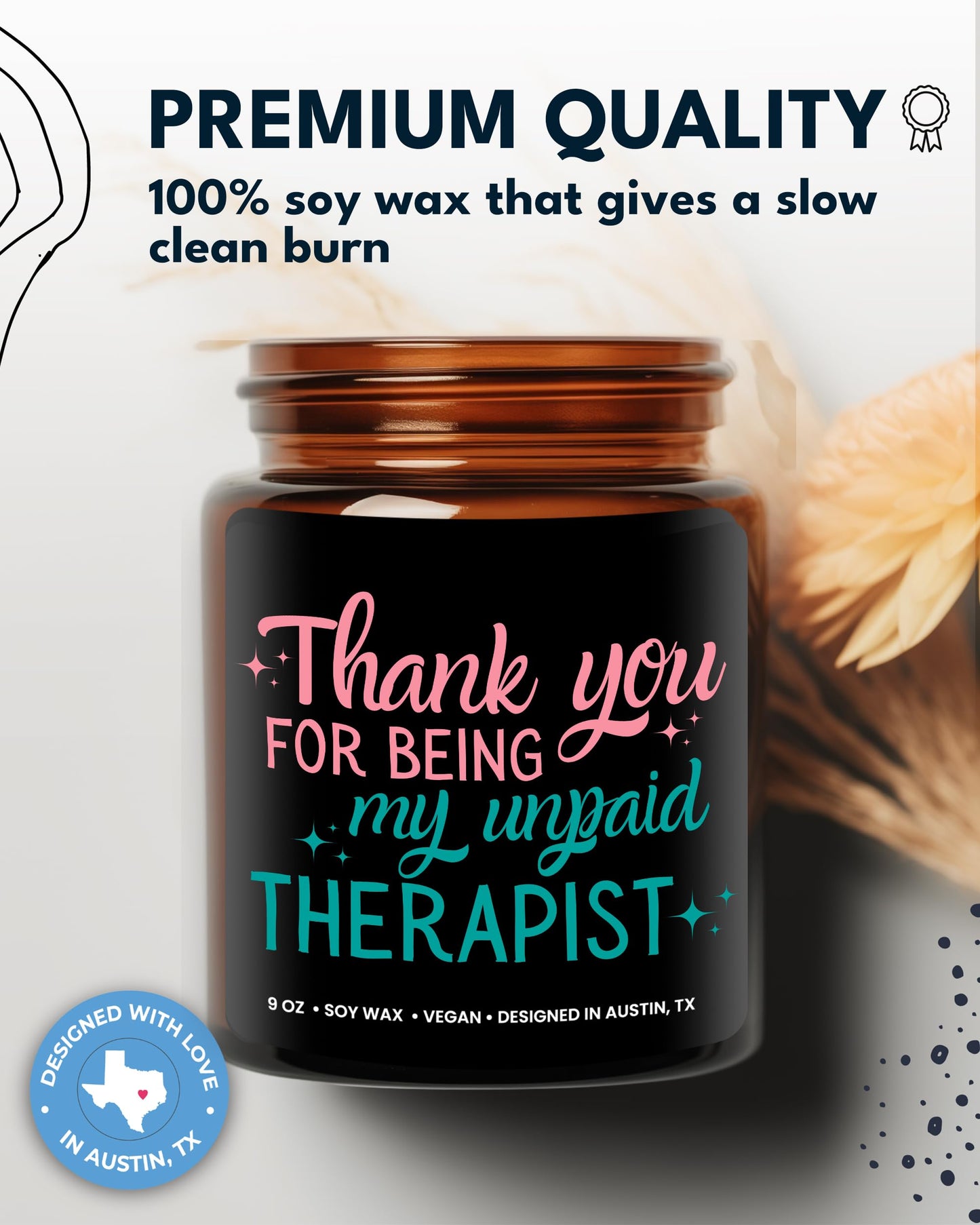Funny Candle for Best Friend, Thank You for Being My Unpaid Therapist Candle, Unique Best Friend Candles for Women, Funny Friendship Gifts, Gifts for Bestfriends, Birthday, Christmas, Gift-Ready