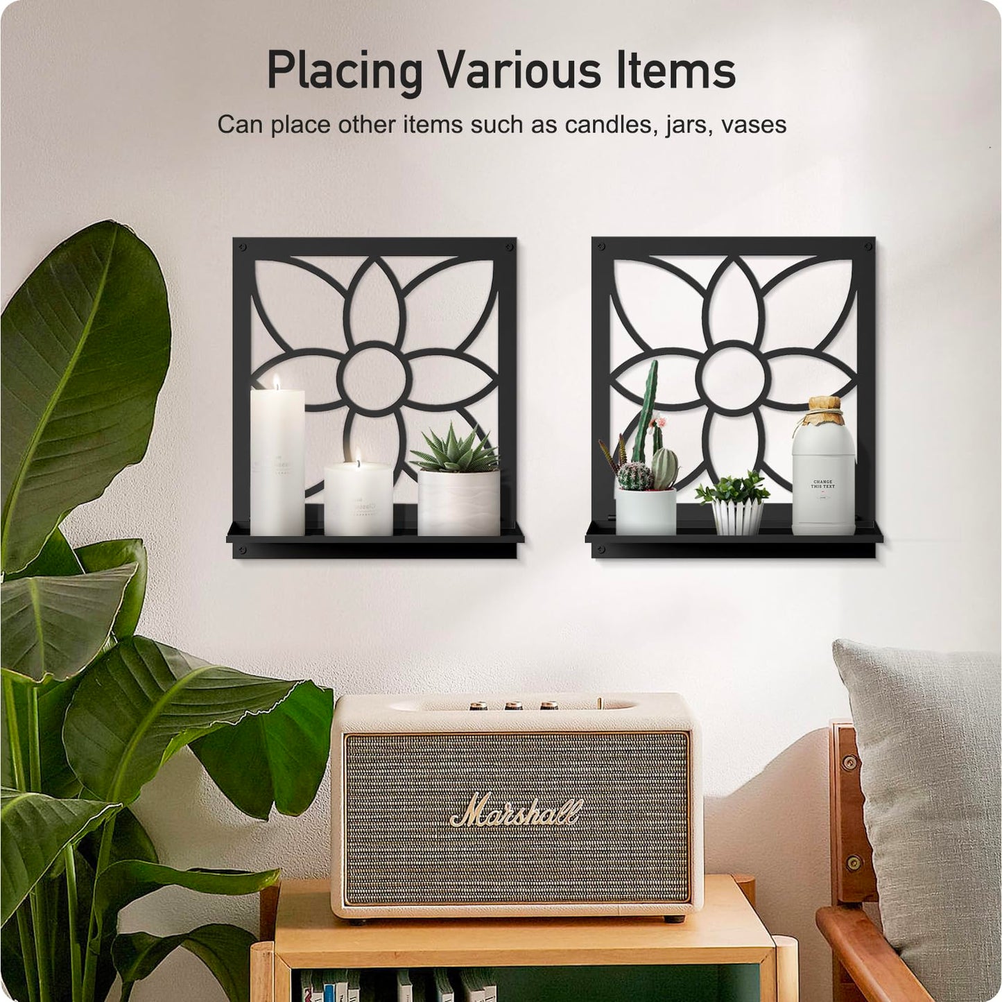 Flower Candle Wall Sconce, Retro Bathroom Wall Decor, Black Minimalism Wall Art for Living Room Bedroom Bathroom (2 Pack 11.8 x 13 in)