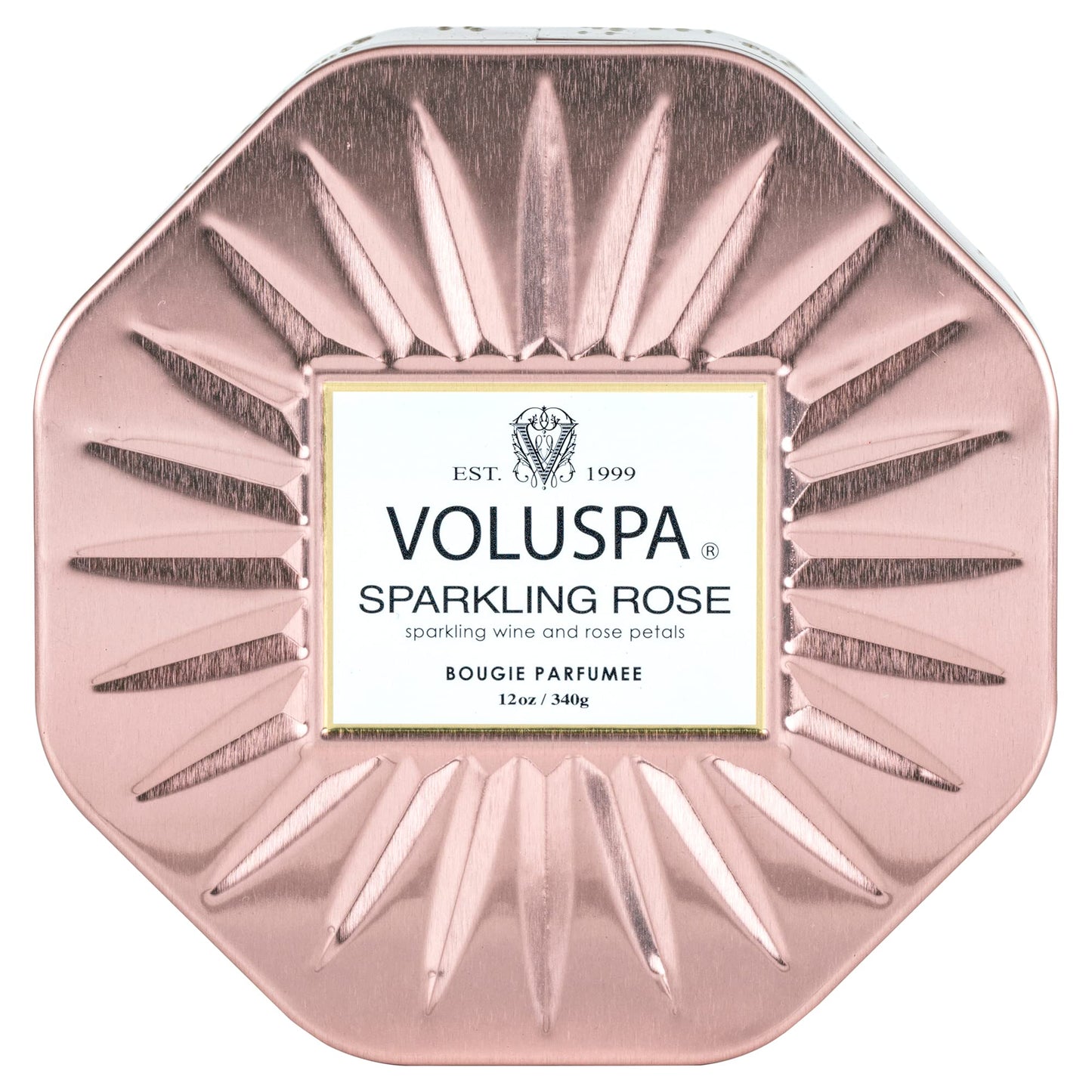 Voluspa Sparkling Rose, 3 Wick Tin Candle, 12 Ounce, 40 Hour Burn Time, Coconut Wax for Clean Burning, Handcrafted in the USA