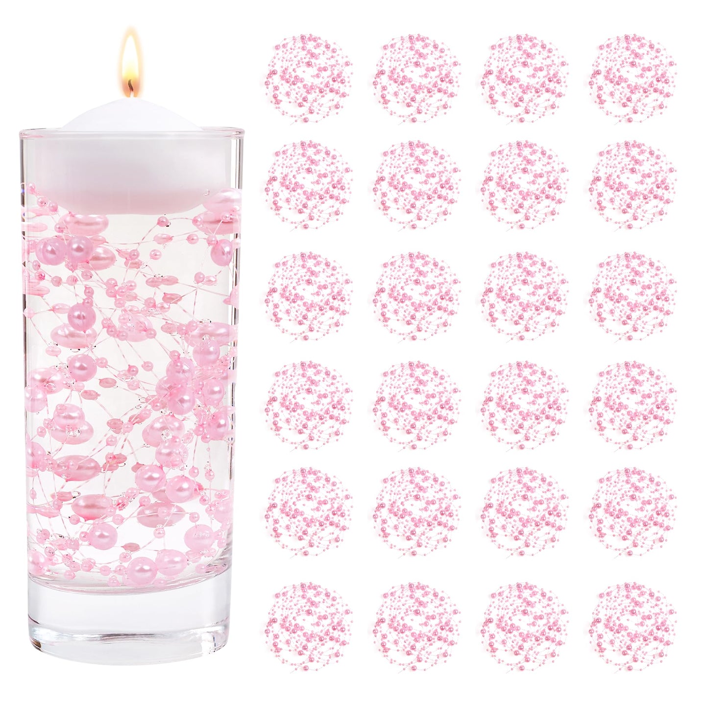YATOJUZI 30 PCS Artificial Pearl String Pink Vase Filler Floating Pearls for Vases Centerpieces Faux Pearl Beads String Decorations Wedding Holiday Party Decor