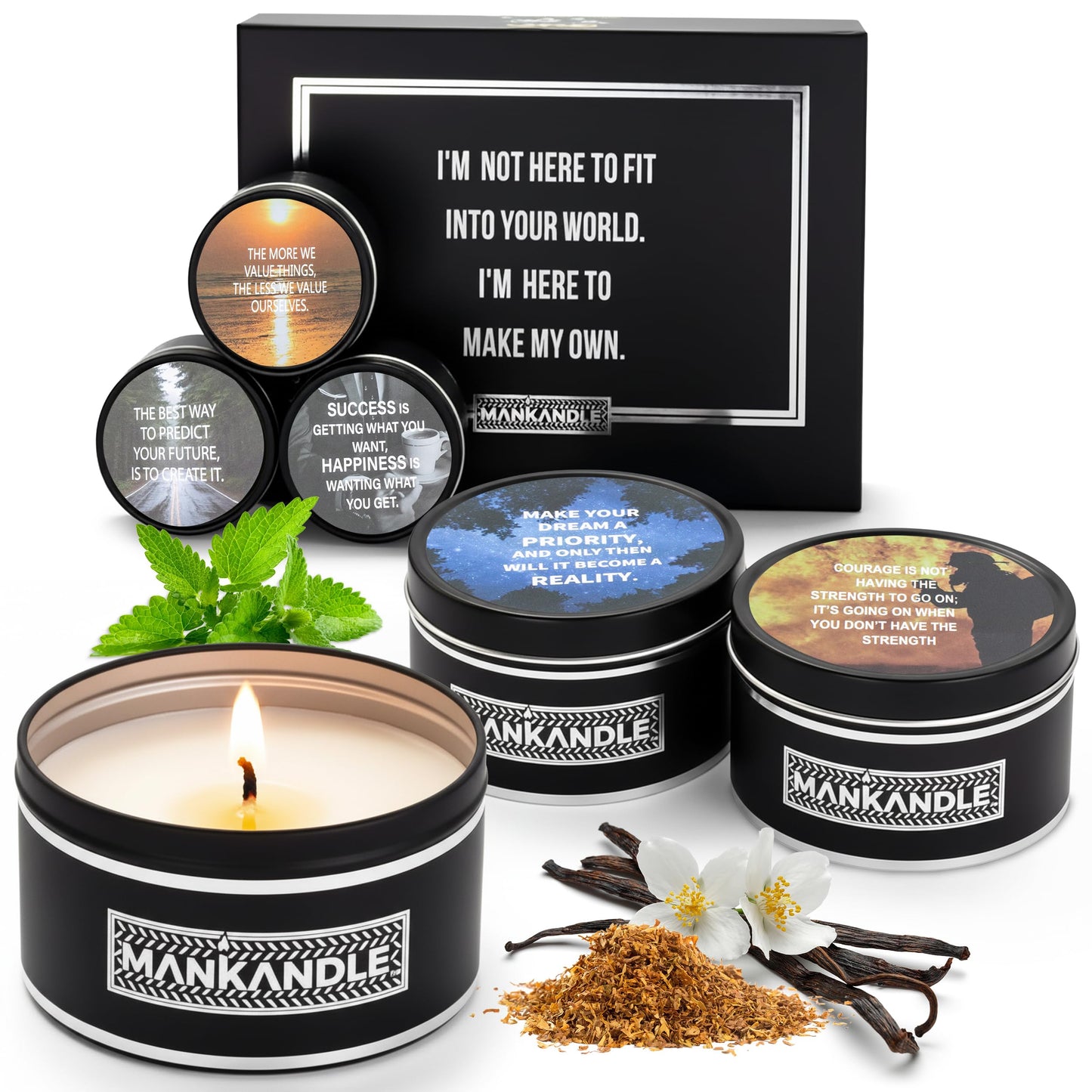 Majestic Zen Premium Scented Candles Gift Set for Men | 6-Pack Soy Wax Candles with Relaxing Masculine Scents | Inspirational Candle Gift for Him | Stress Relief Aromatherapy Candle Set
