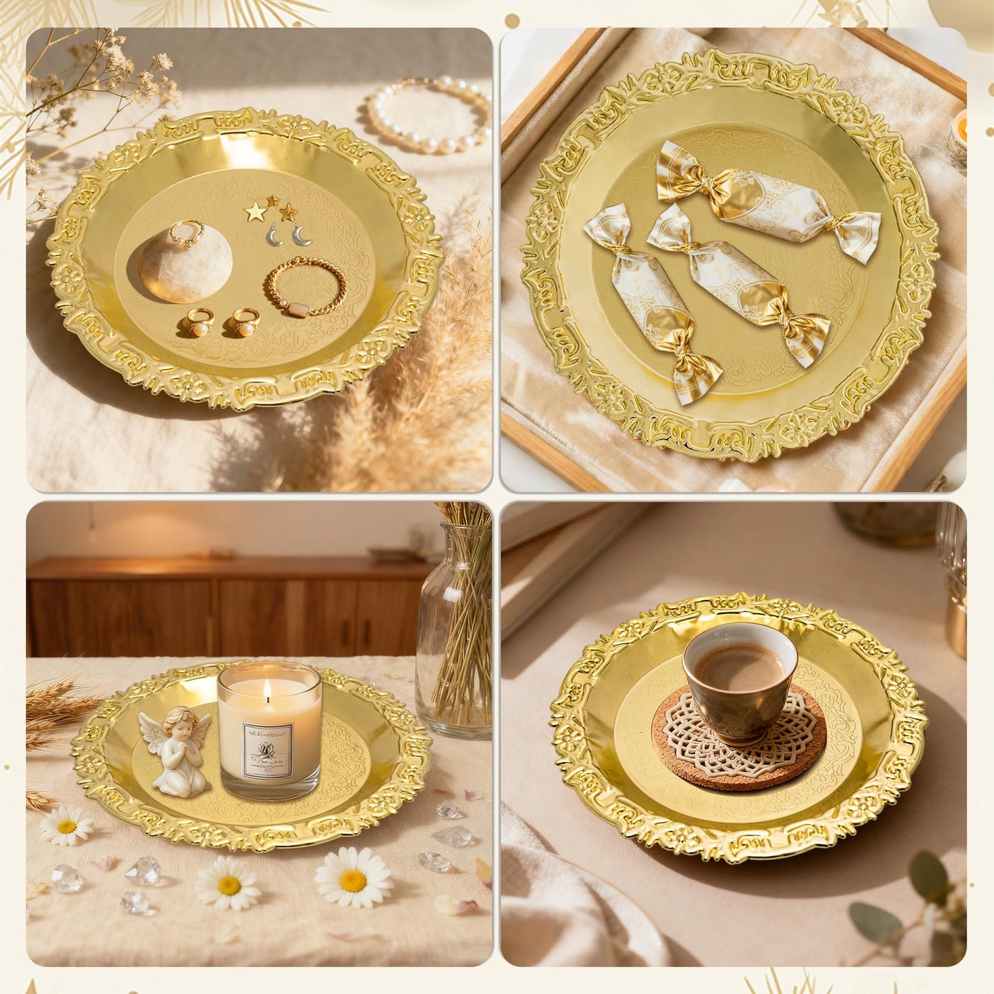 Rancco Spinning Candle Holder with Tray, Gold Candle Carousel, Heat-Powered Metal Candlestick Holders for Table Centerpiece, Wedding, Christmas, Valentine's Day, Party Decor (Bird on a Branch)