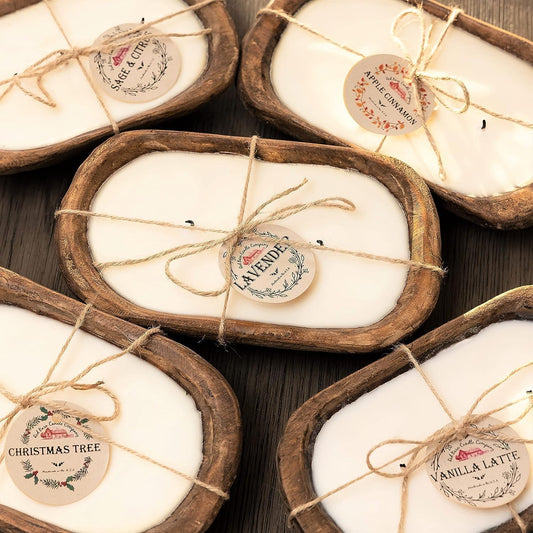 Red Barn Candle Company Wood Dough Bowl Candles | 100% Natural Soy Wax & Essential Oil Infused | Odor Eliminating + Pet Safe | Scented Candle Gifts for Men & Women (3-Wick, Lemon Verbena)