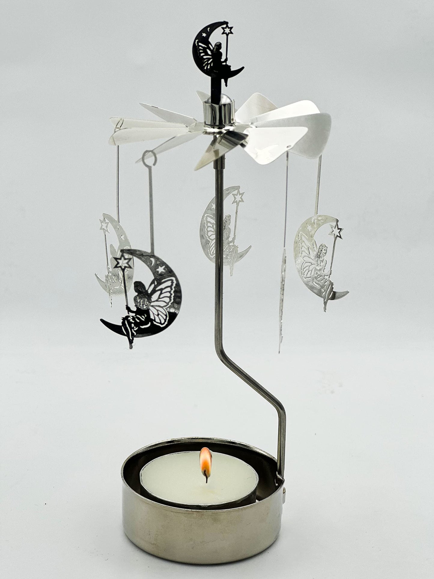 Rotary Candle Holder Spinning Candleholder Metal Small Gift (Moon+Elf)