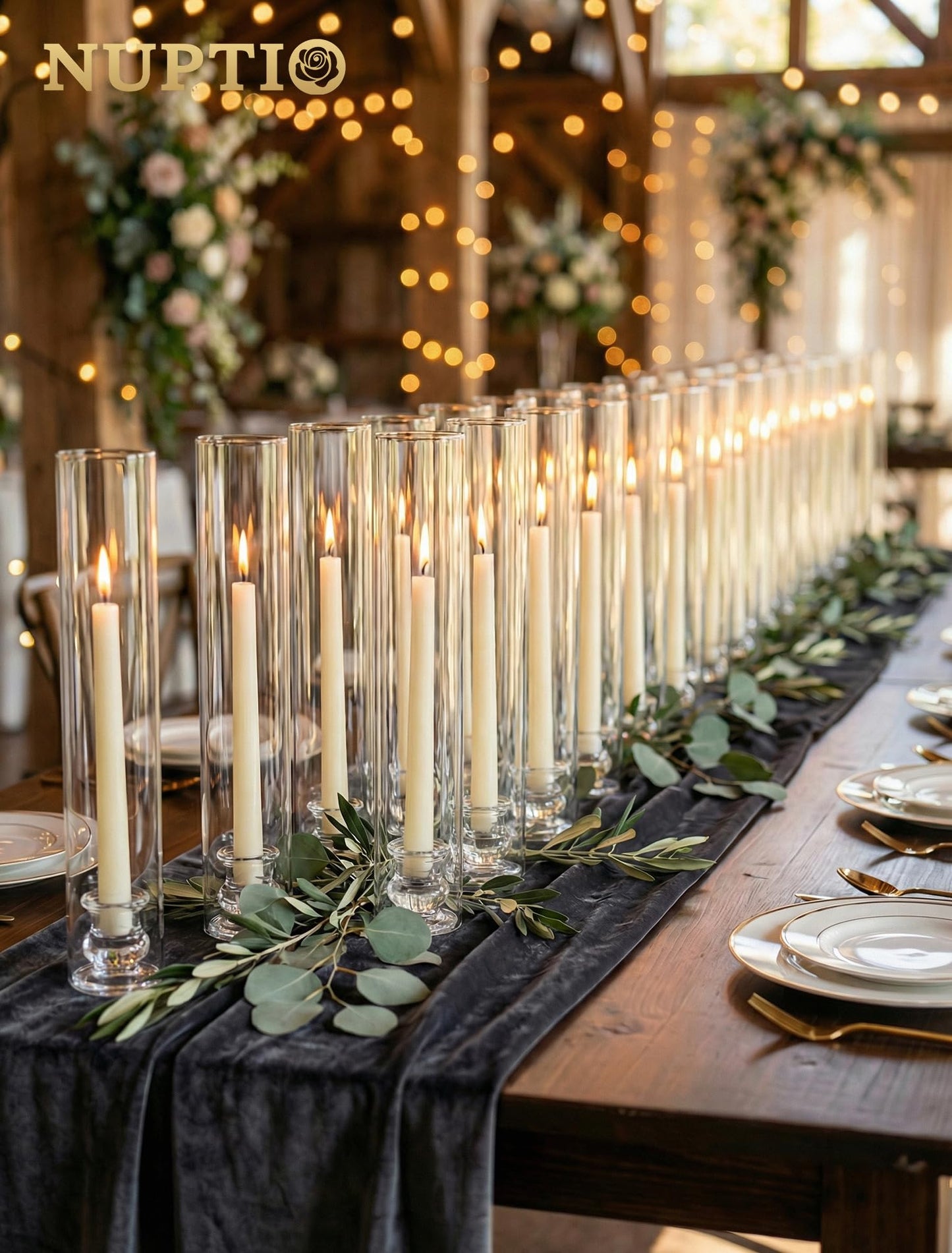 NUPTIO Hurricane Glass Candle Holders: Set of 30 Candlestick Holder with Thickend Windproof Chimney Covers - Tall Taper Candleholder Bulk for Wedding Table Centerpiece